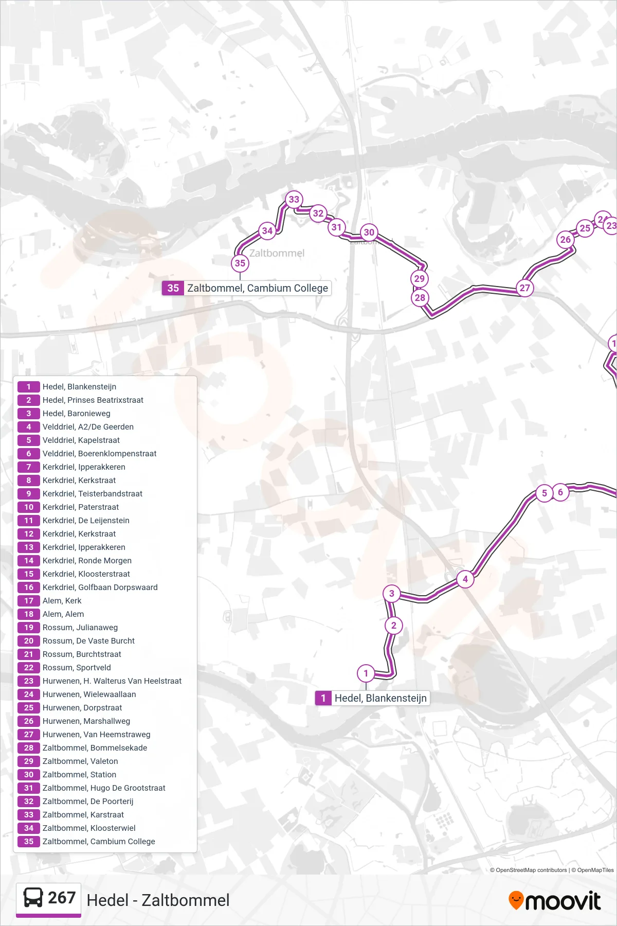 Lijn 267 (bus, Zaltbommel): route en haltes op de kaart