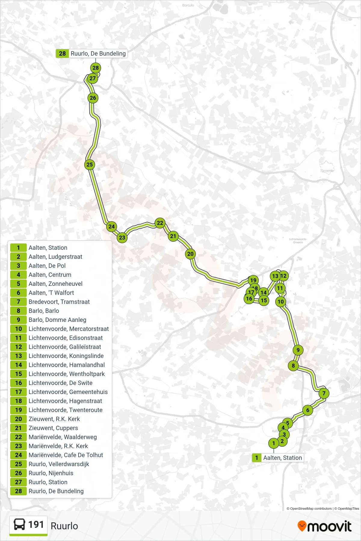 Lijn 191 (bus, Ruurlo): route en haltes op de kaart