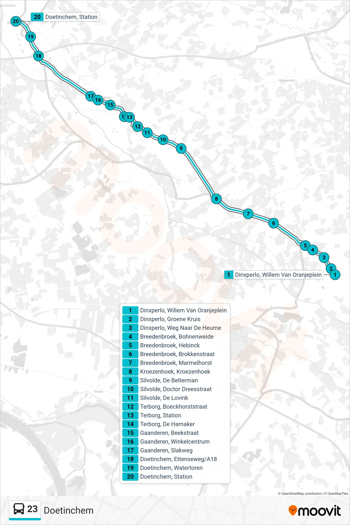 Lijn 23 (bus, Doetinchem): route en haltes op de kaart