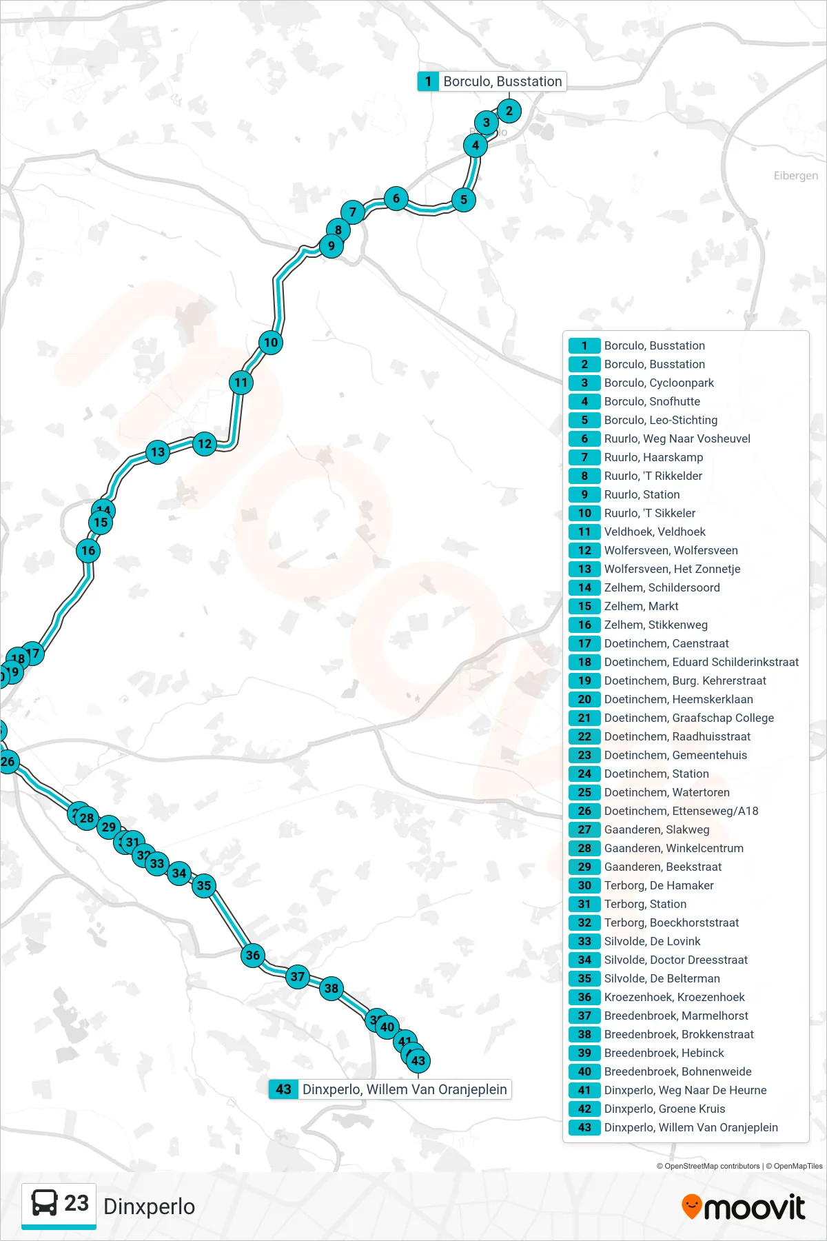 Lijn 23 (bus, Dinxperlo): route en haltes op de kaart