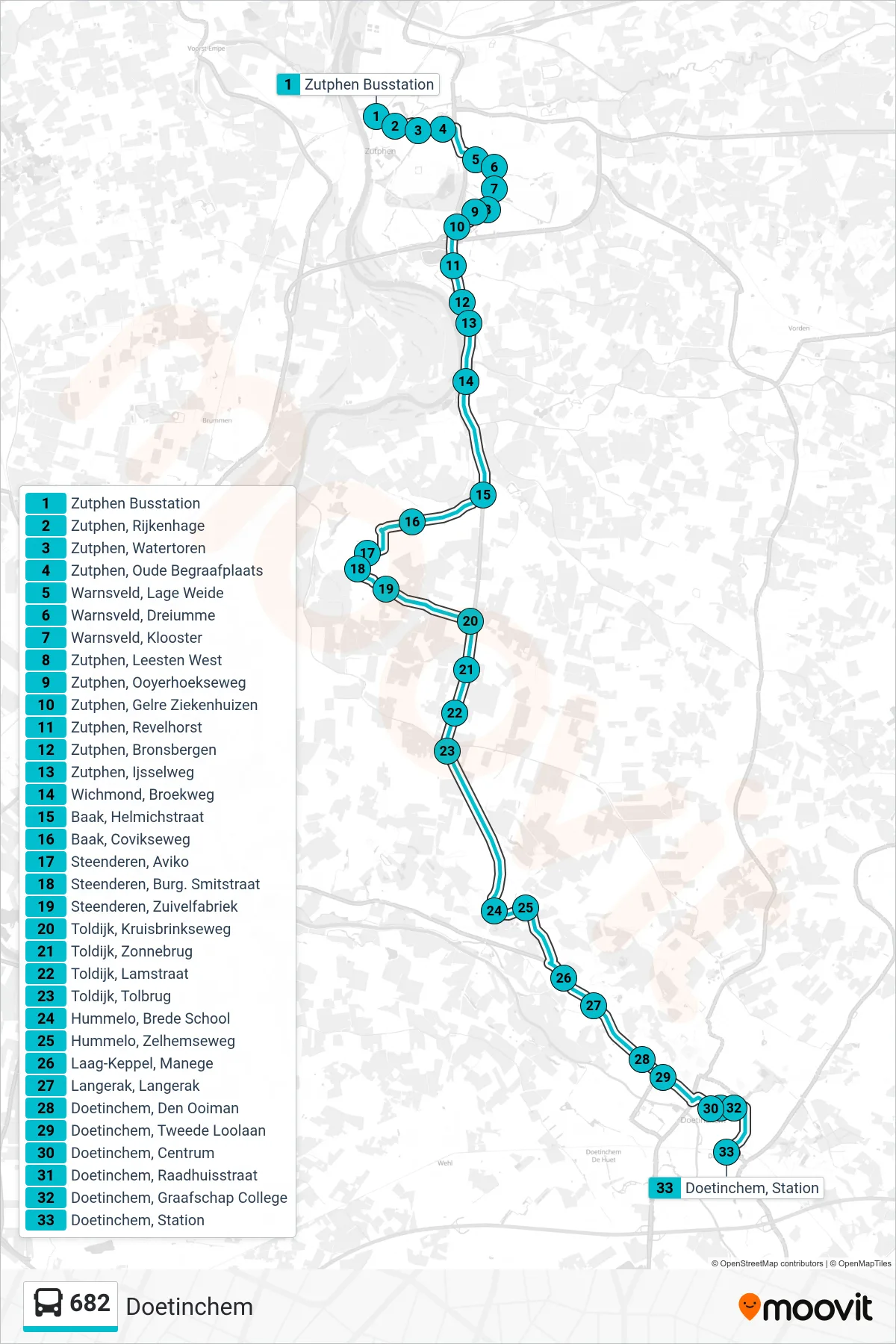 Lijn 682 (bus, Doetinchem): route en haltes op de kaart