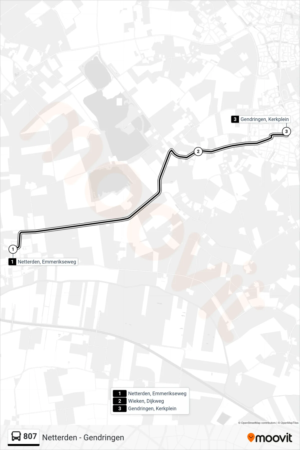 Lijn 807 (bus, Gendringen): route en haltes op de kaart