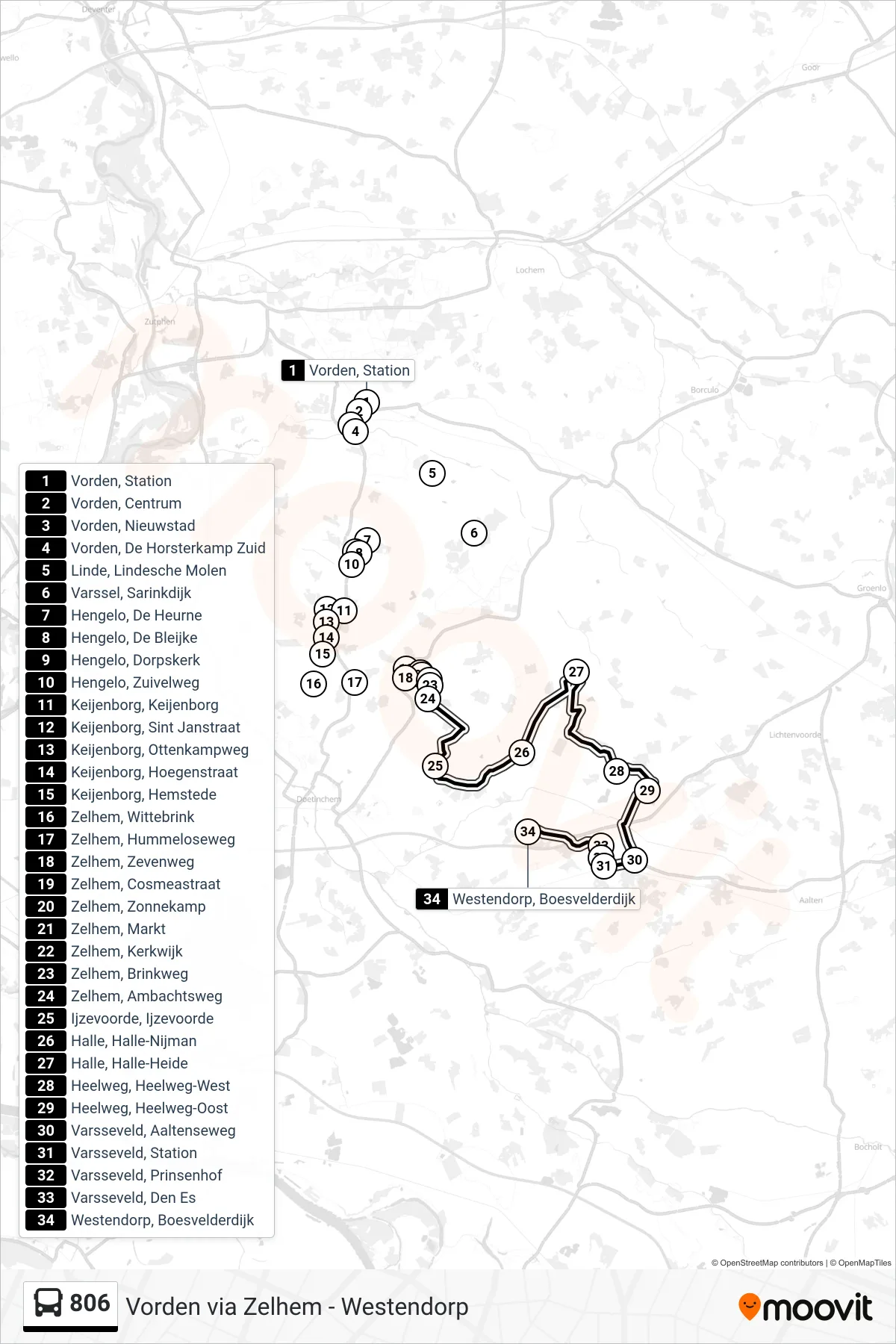 Lijn 806 (bus, Westendorp): route en haltes op de kaart