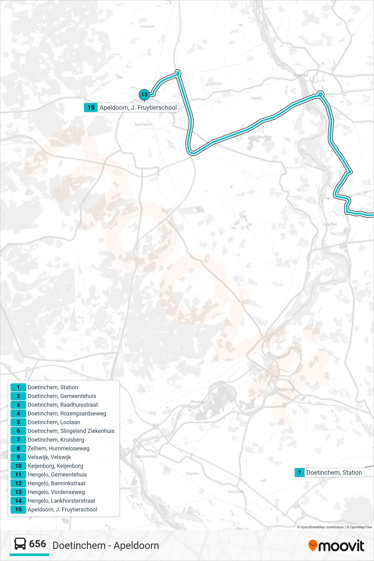 Lijn 656 (bus, Apeldoorn): route en haltes op de kaart