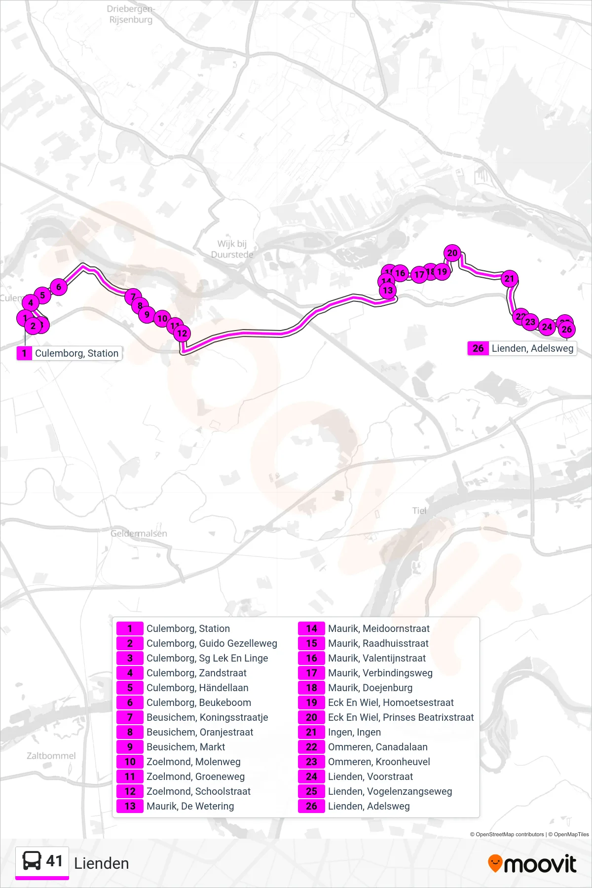 Lijn 41 (bus, Lienden): route en haltes op de kaart