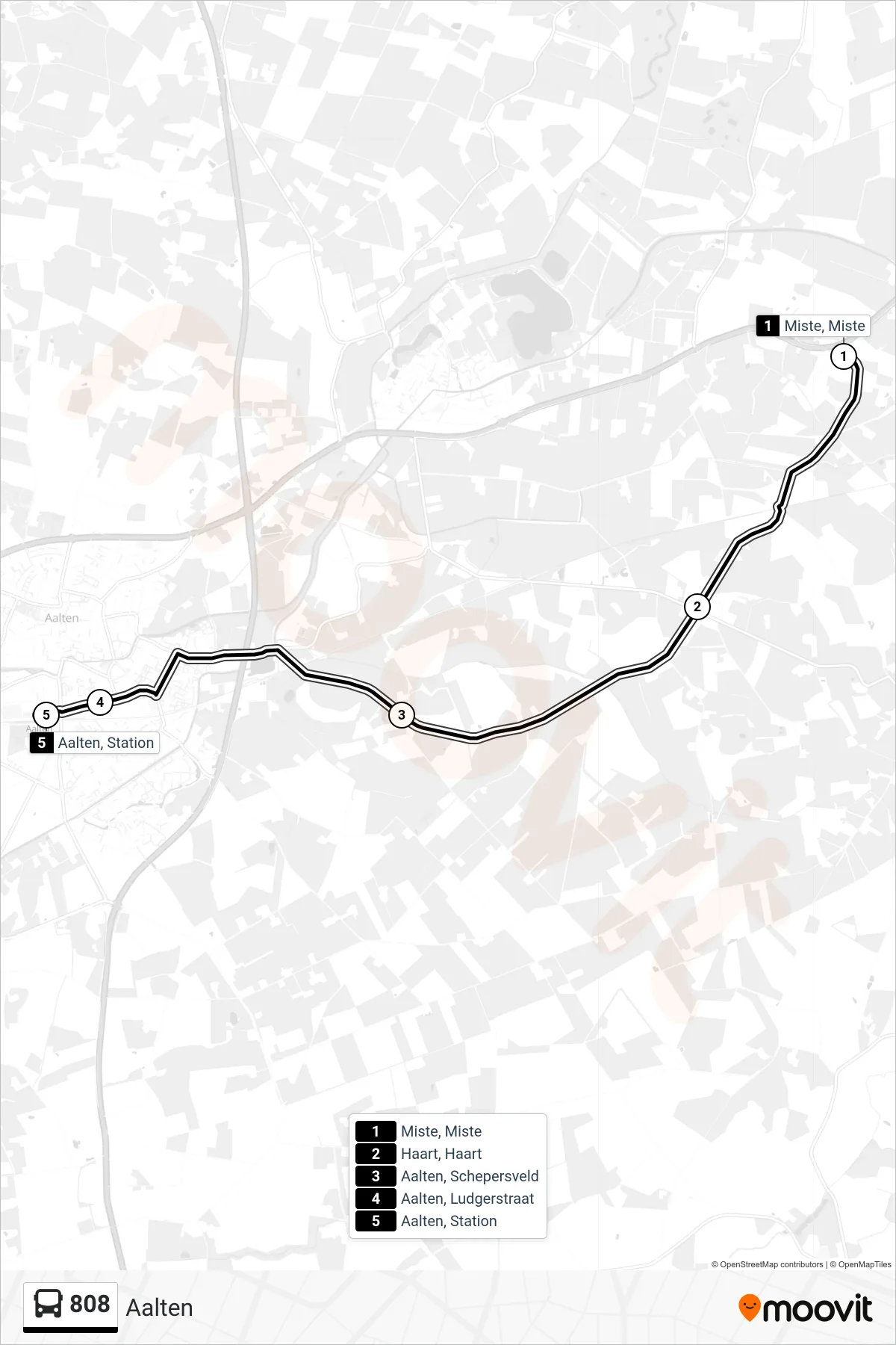 808 bus Line (Aalten) route and stops on a map