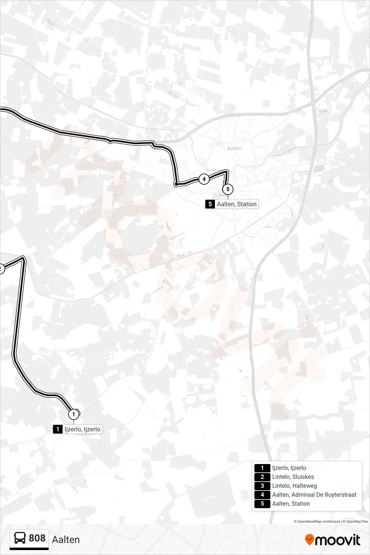 808 bus Line (Aalten) route and stops on a map