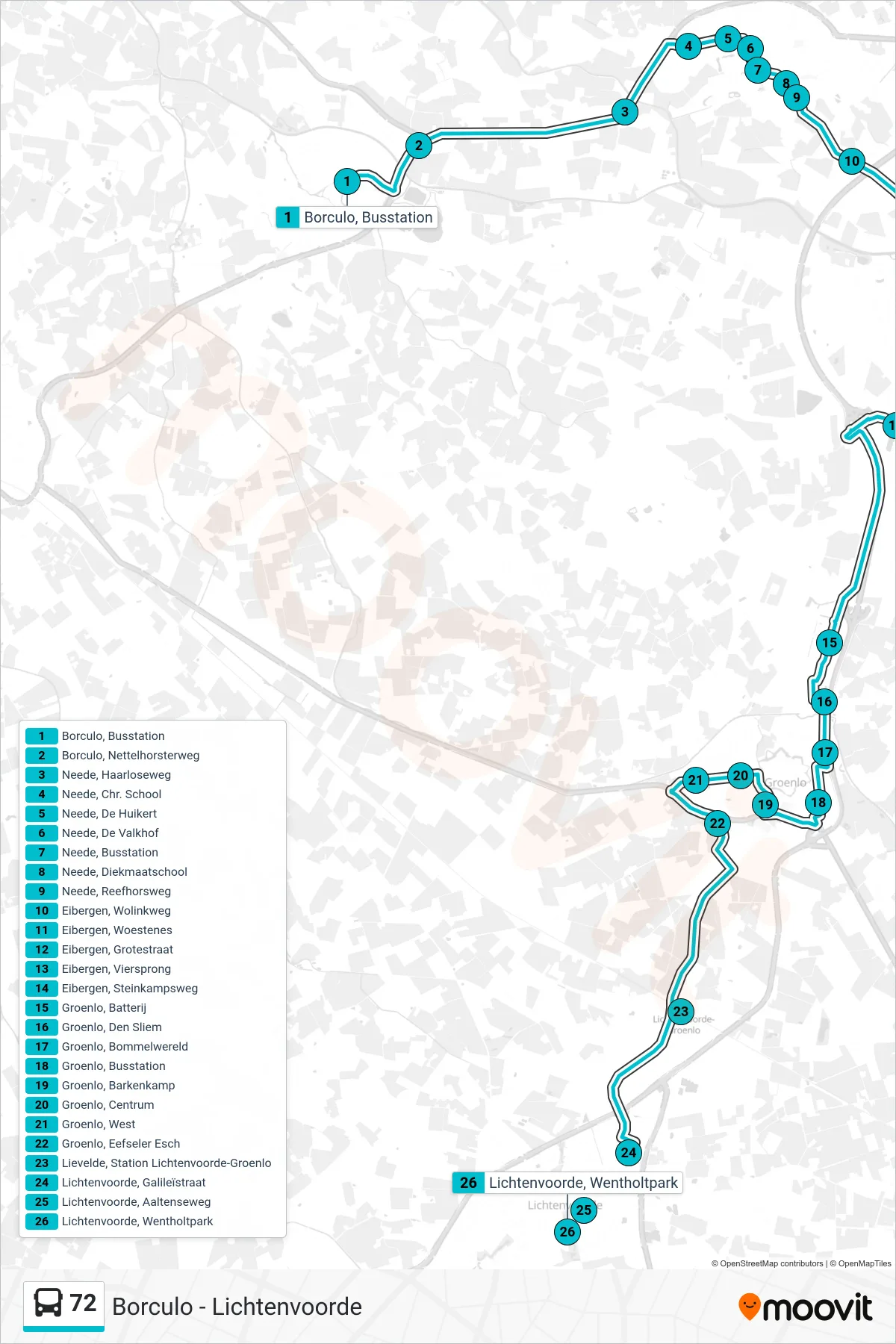 Lijn 72 (bus, Lichtenvoorde): route en haltes op de kaart