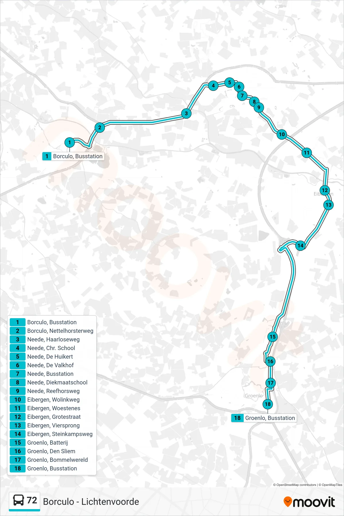Lijn 72 (bus, Groenlo): route en haltes op de kaart