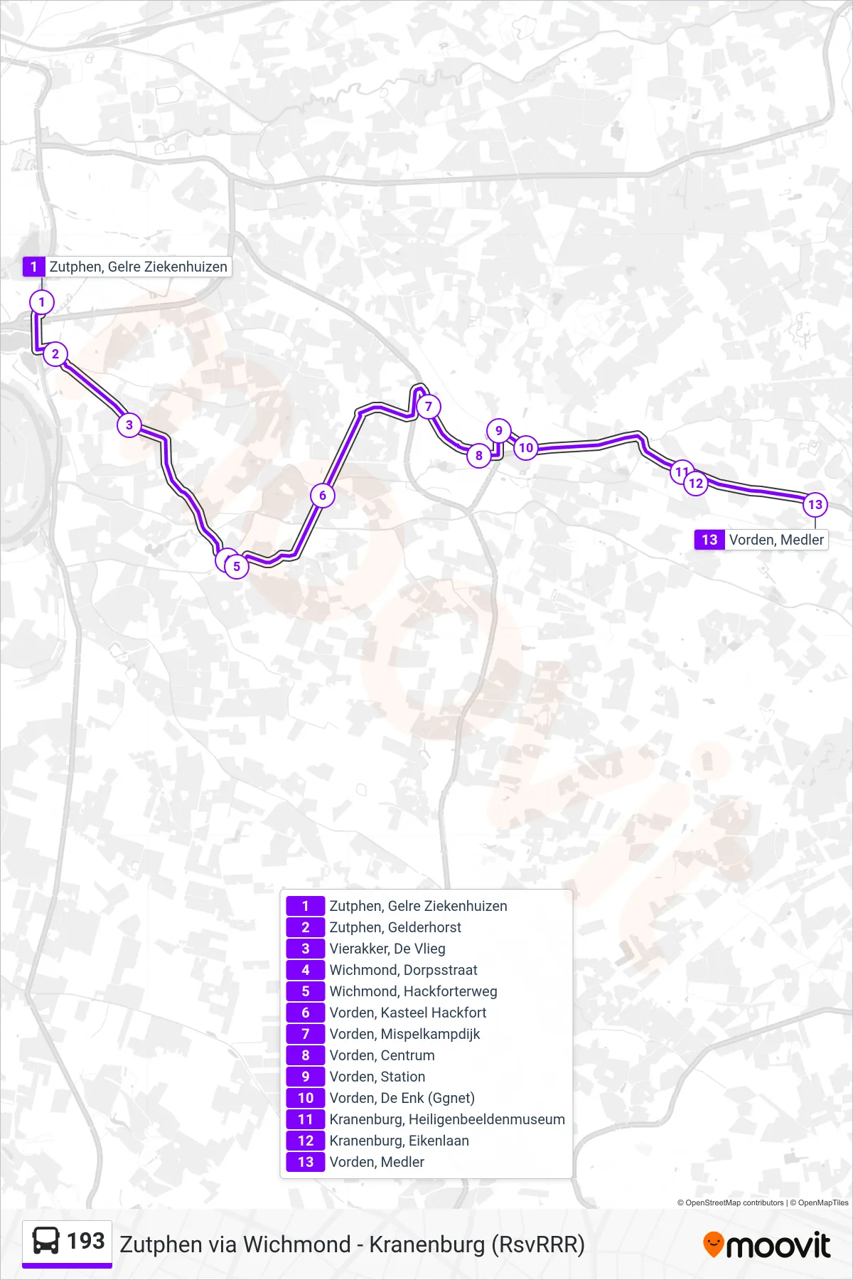 Lijn 193 (bus, Vorden): route en haltes op de kaart