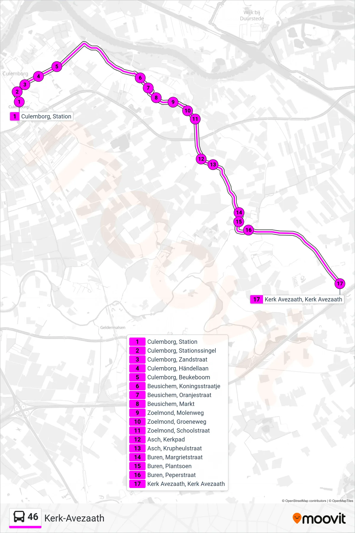 Lijn 46 (bus, Kerk-Avezaath): route en haltes op de kaart
