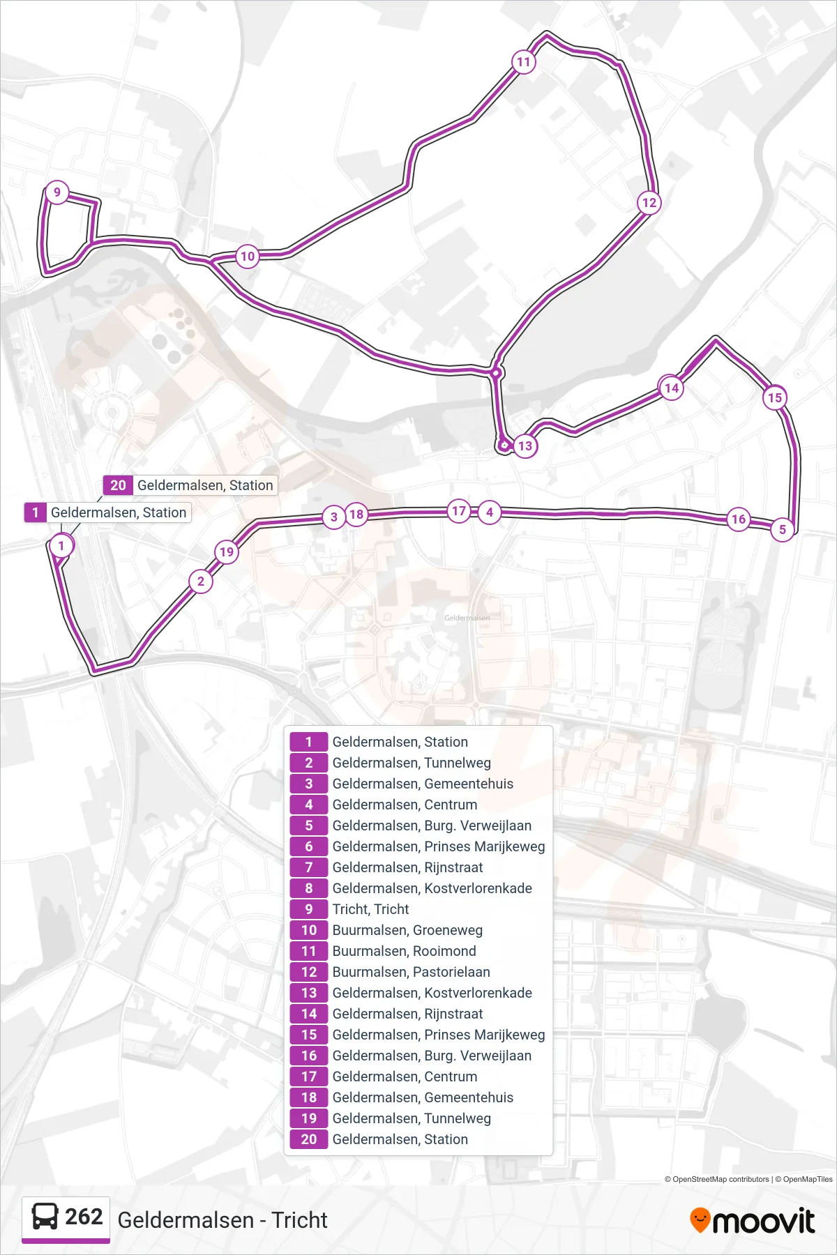 Lijn 262 (bus, Tricht/Buurmalsen): route en haltes op de kaart