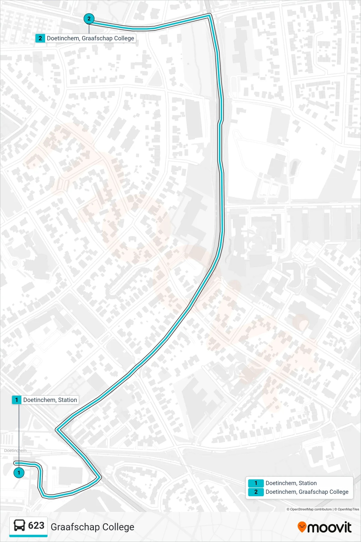 Lijn 623 (bus, Graafschap College): route en haltes op de kaart