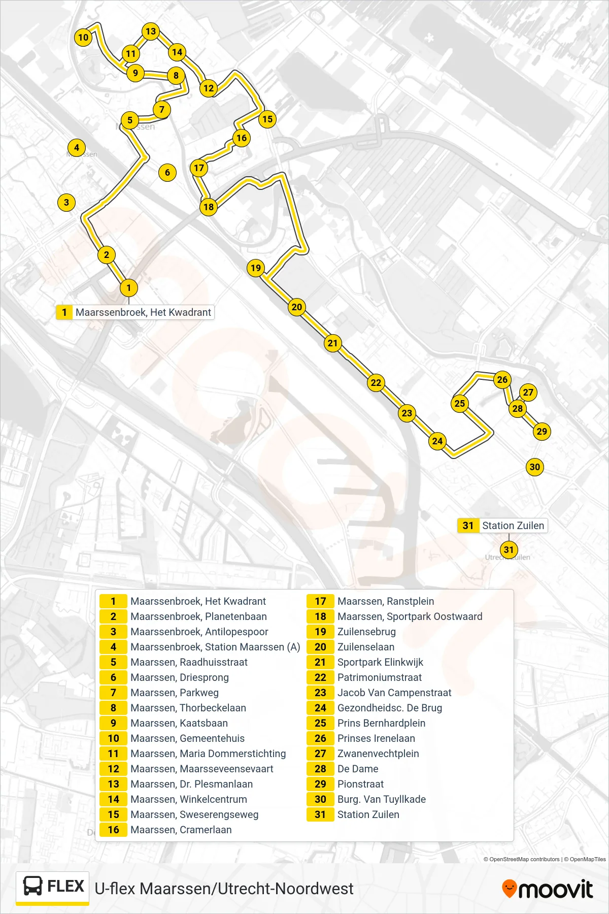 Lijn FLEX (bus, Zuilen): route en haltes op de kaart