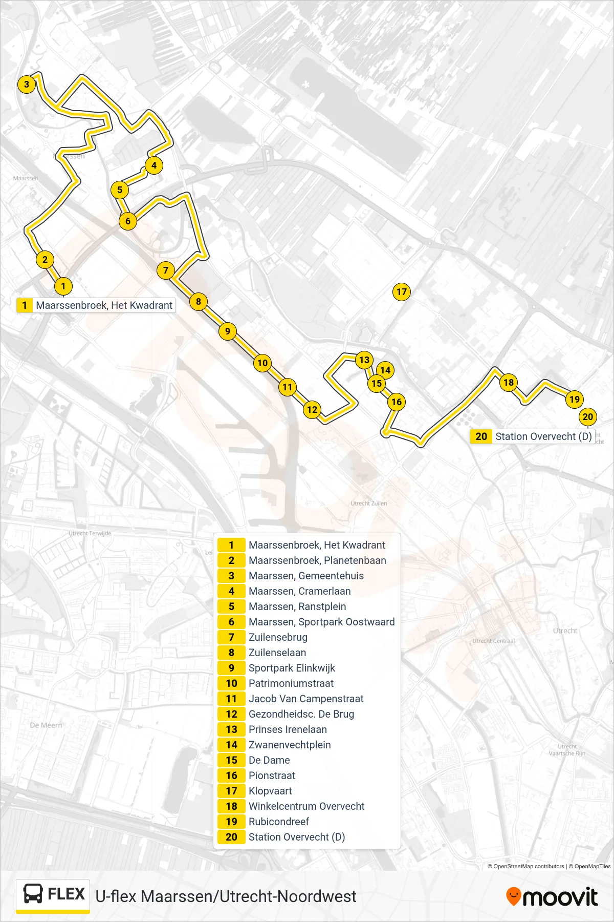 Lijn FLEX (bus, Overvecht): route en haltes op de kaart