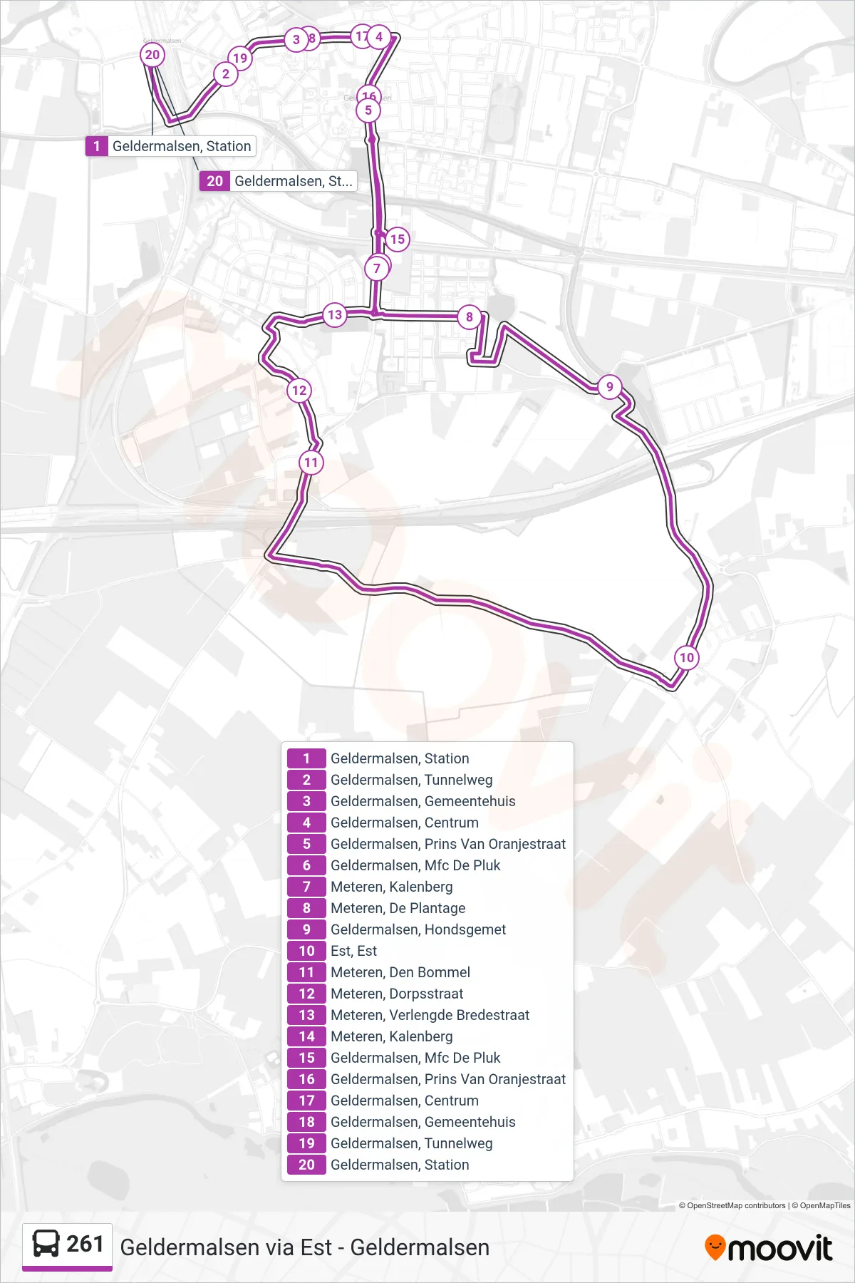 Lijn 261 (bus, Meteren): route en haltes op de kaart