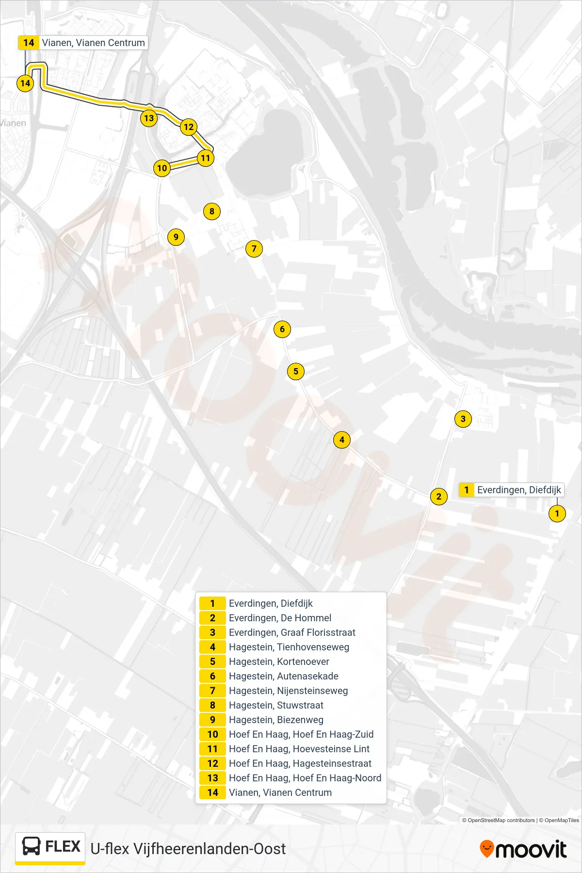 Lijn FLEX (bus, Vianen): route en haltes op de kaart