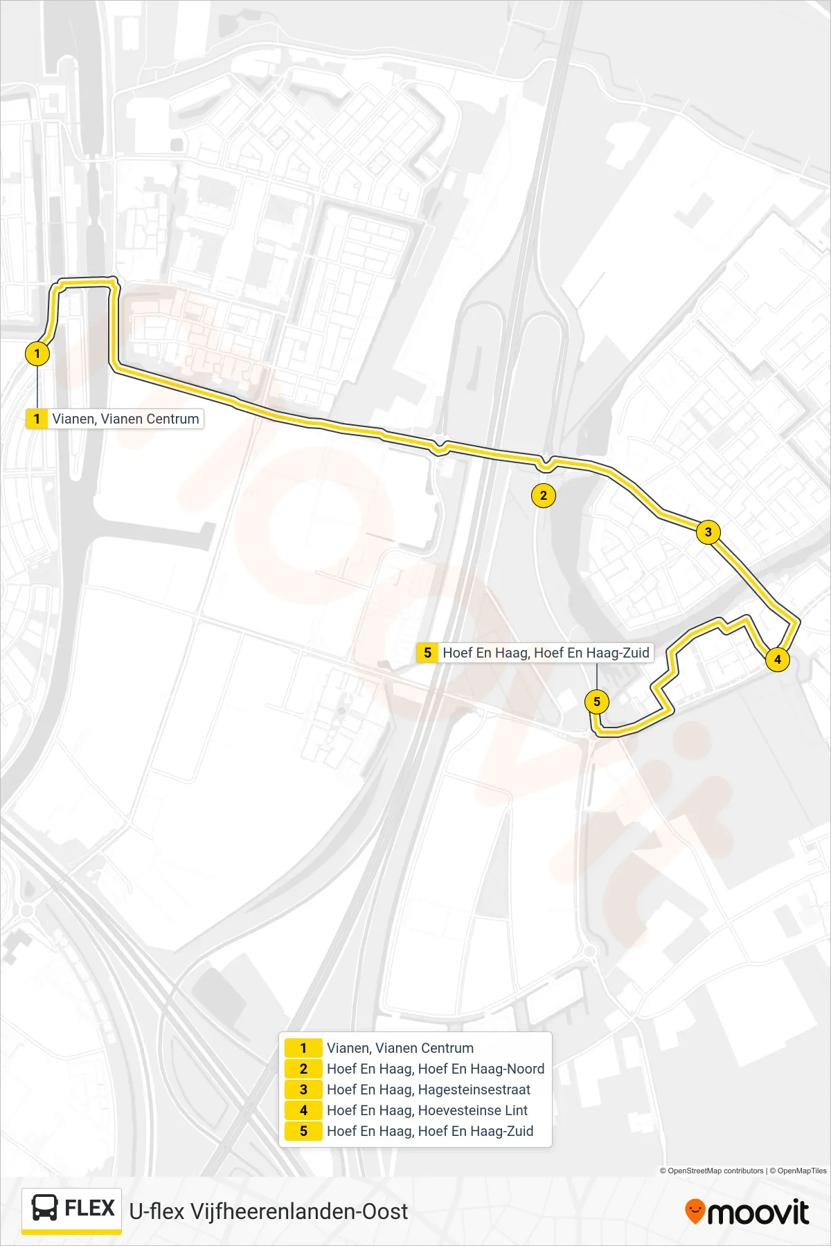 FLEX bus Line (Hoef En Haag) route and stops on a map