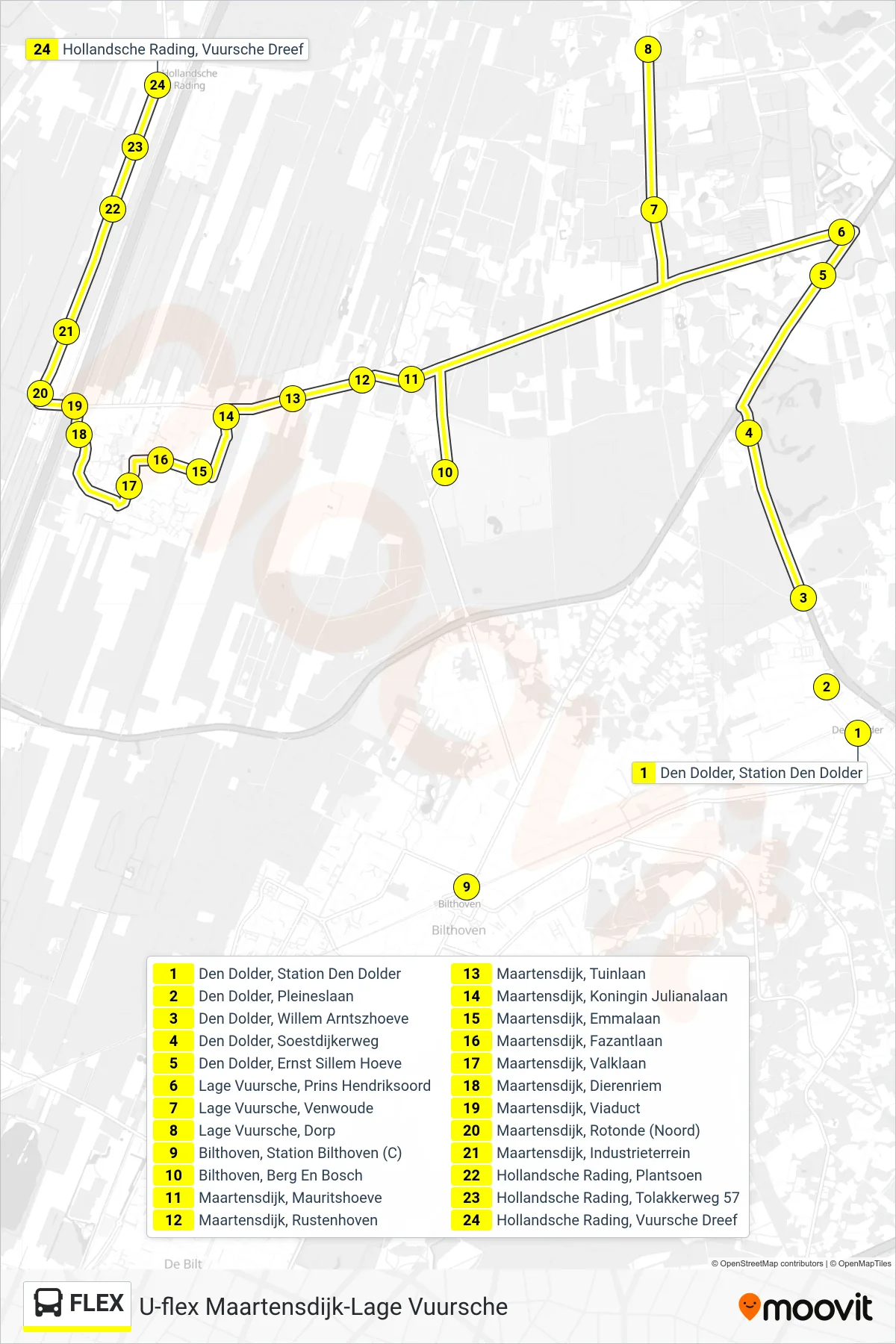 Lijn FLEX (bus, Hollandsche Rading): route en haltes op de kaart