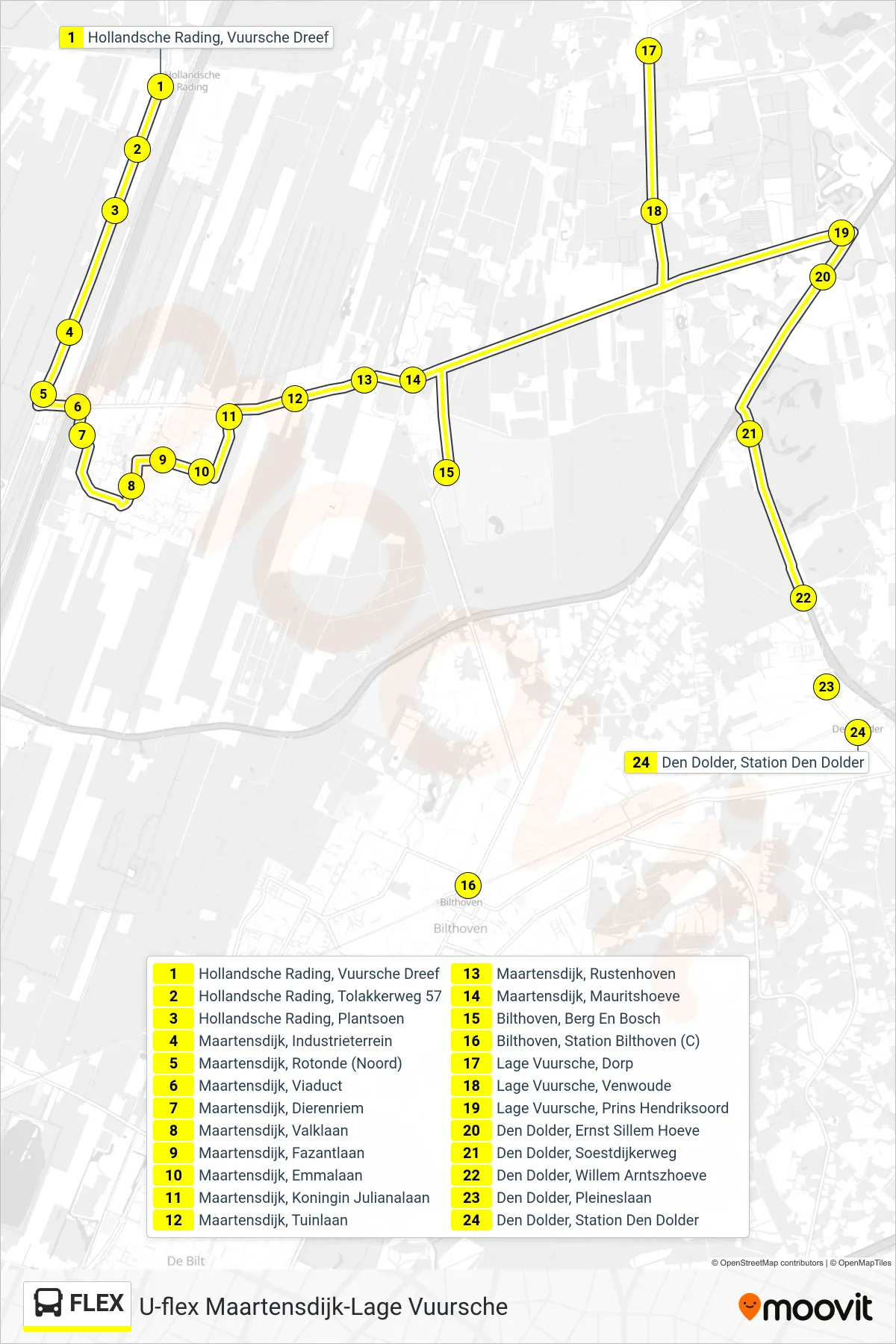 Lijn FLEX (bus, Den Dolder): route en haltes op de kaart
