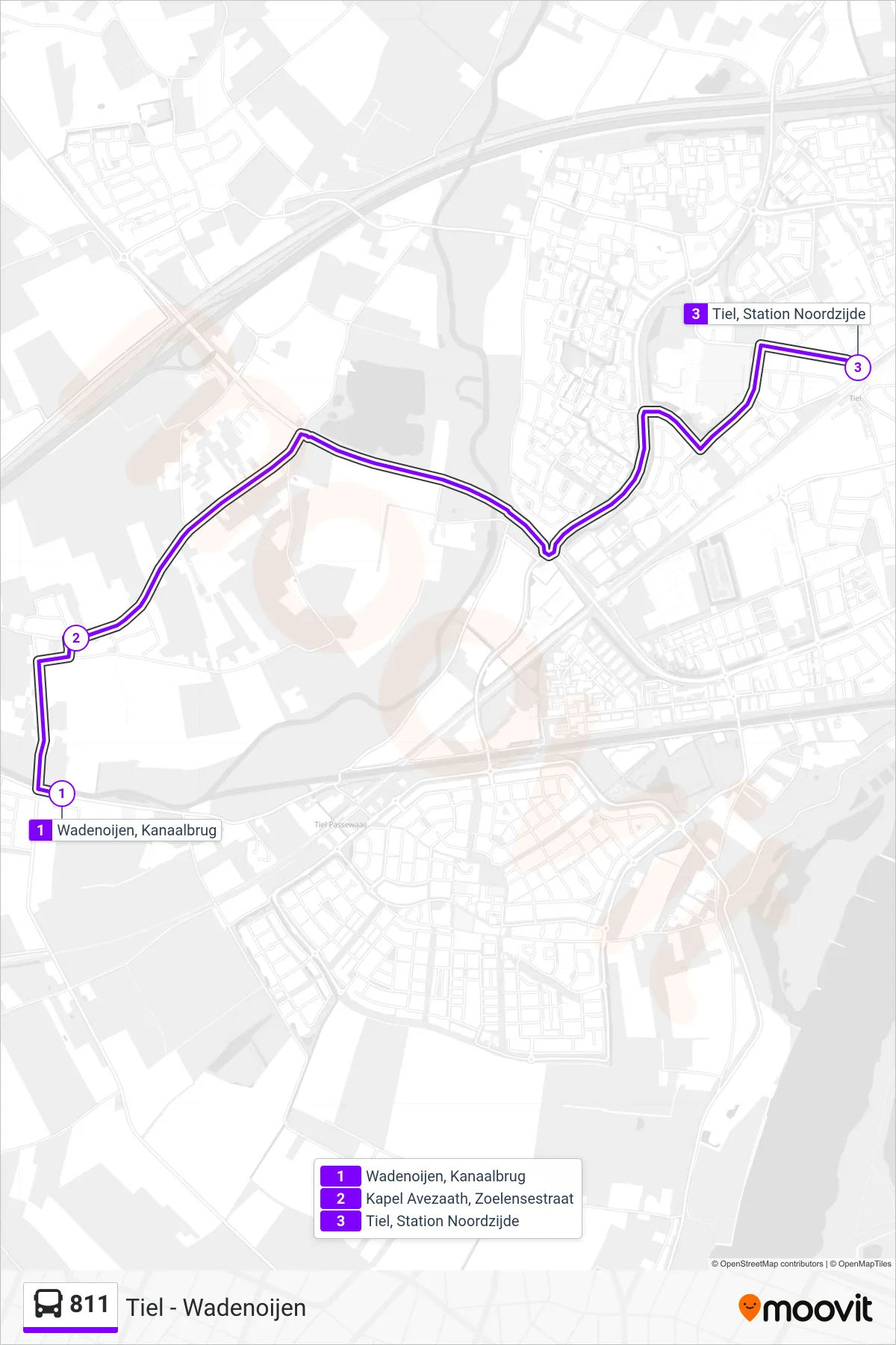 Lijn 811 (bus, Tiel): route en haltes op de kaart