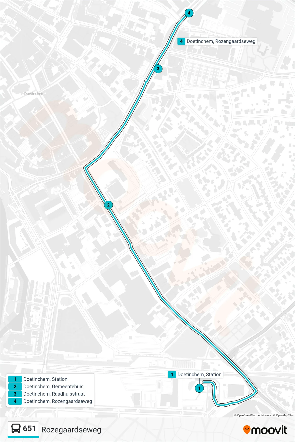 651 bus Line (Rozegaardseweg) route and stops on a map