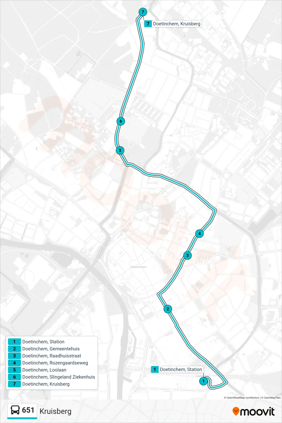 Lijn 651 (bus, Kruisberg): route en haltes op de kaart