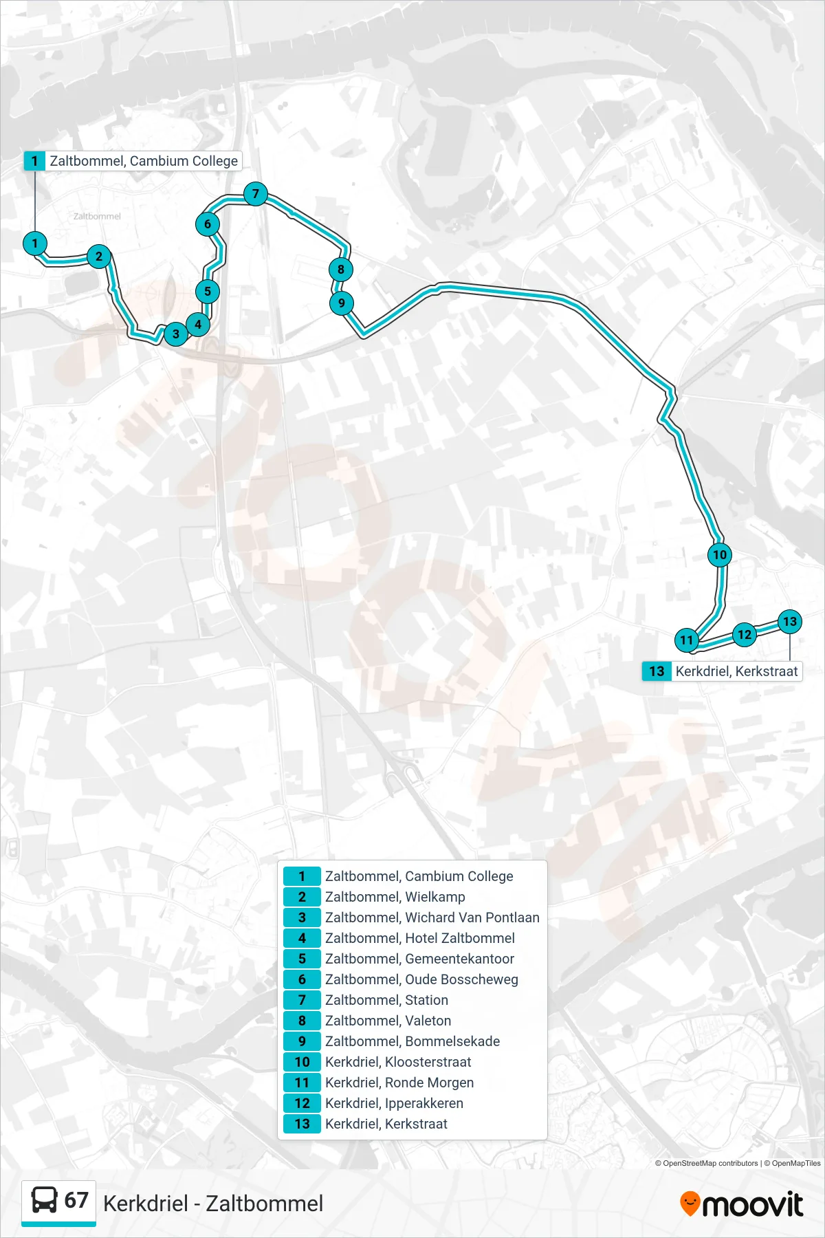 Lijn 67 (bus, Kerkdriel): route en haltes op de kaart
