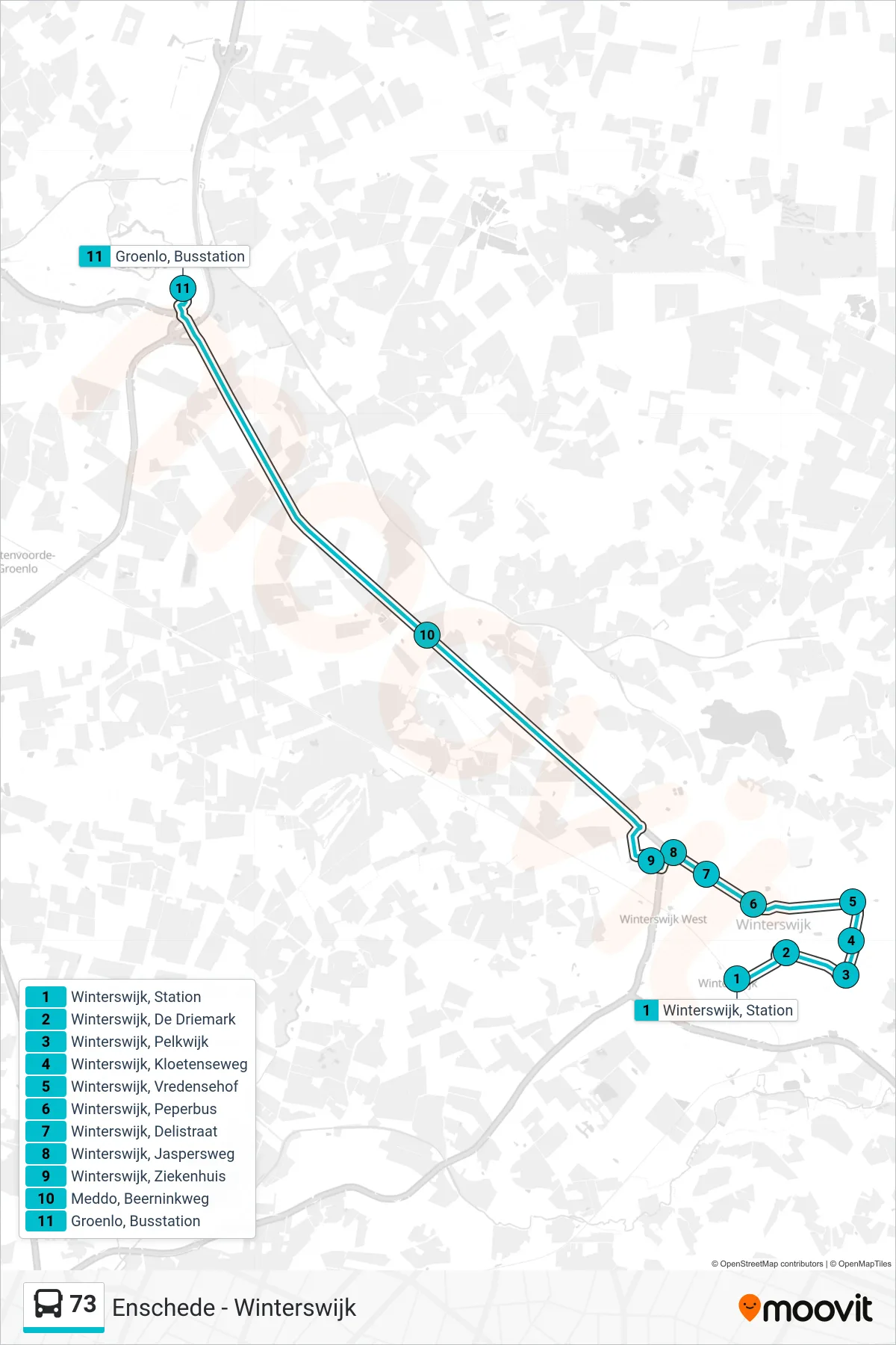 Lijn 73 (bus, Groenlo): route en haltes op de kaart