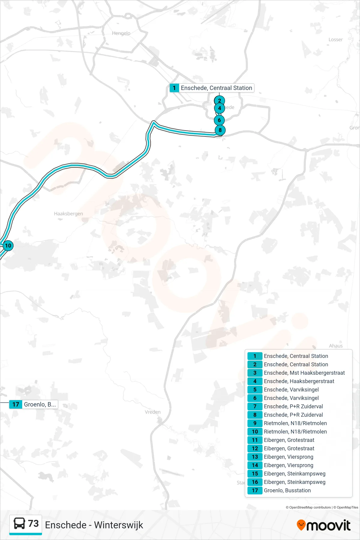 Lijn 73 (bus, Groenlo): route en haltes op de kaart
