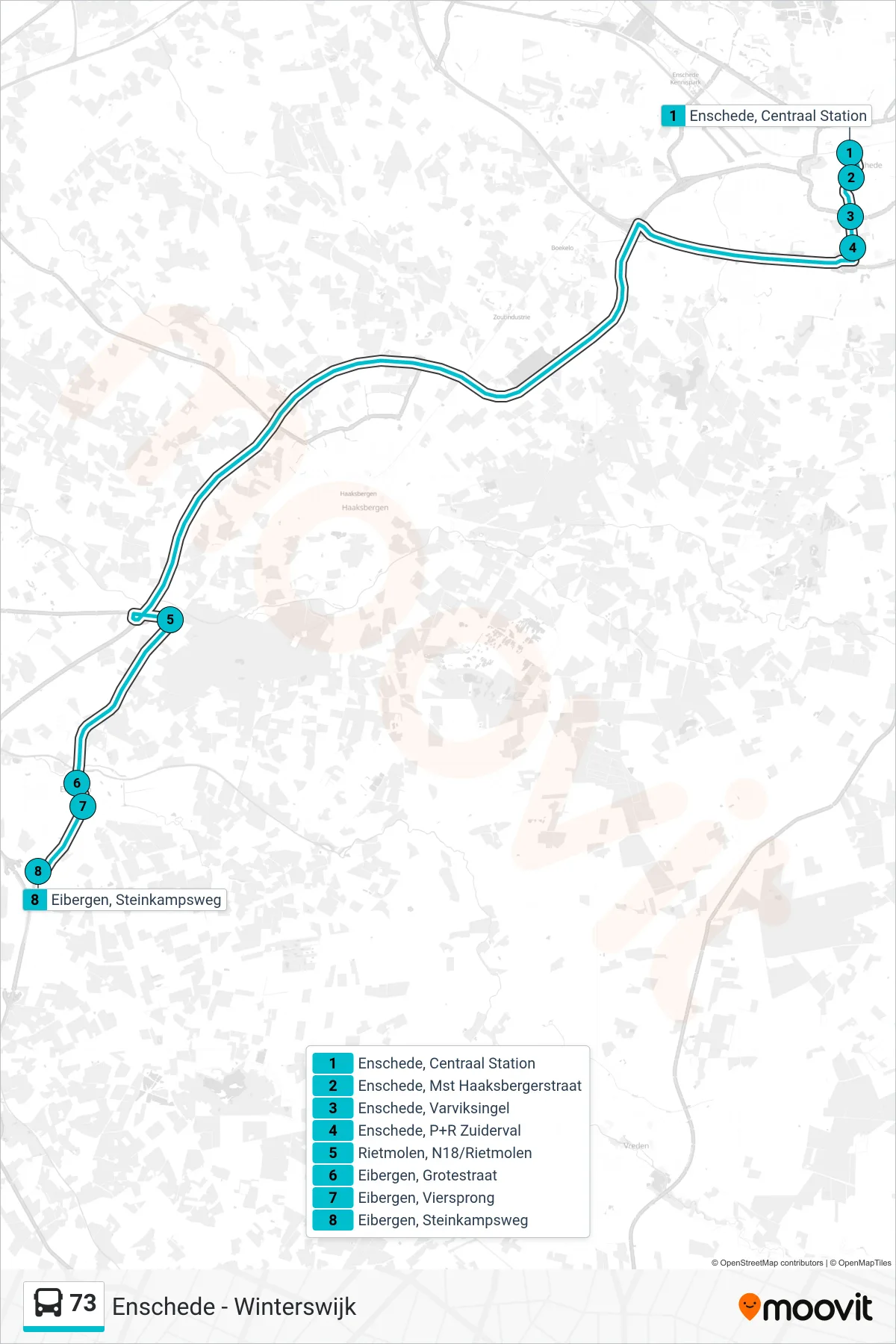73 bus Line (Eibergen) route and stops on a map