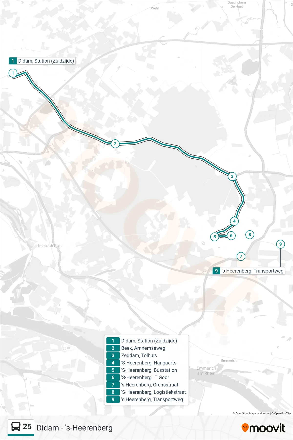 Lijn 25 (bus, 'S-Heerenberg): route en haltes op de kaart