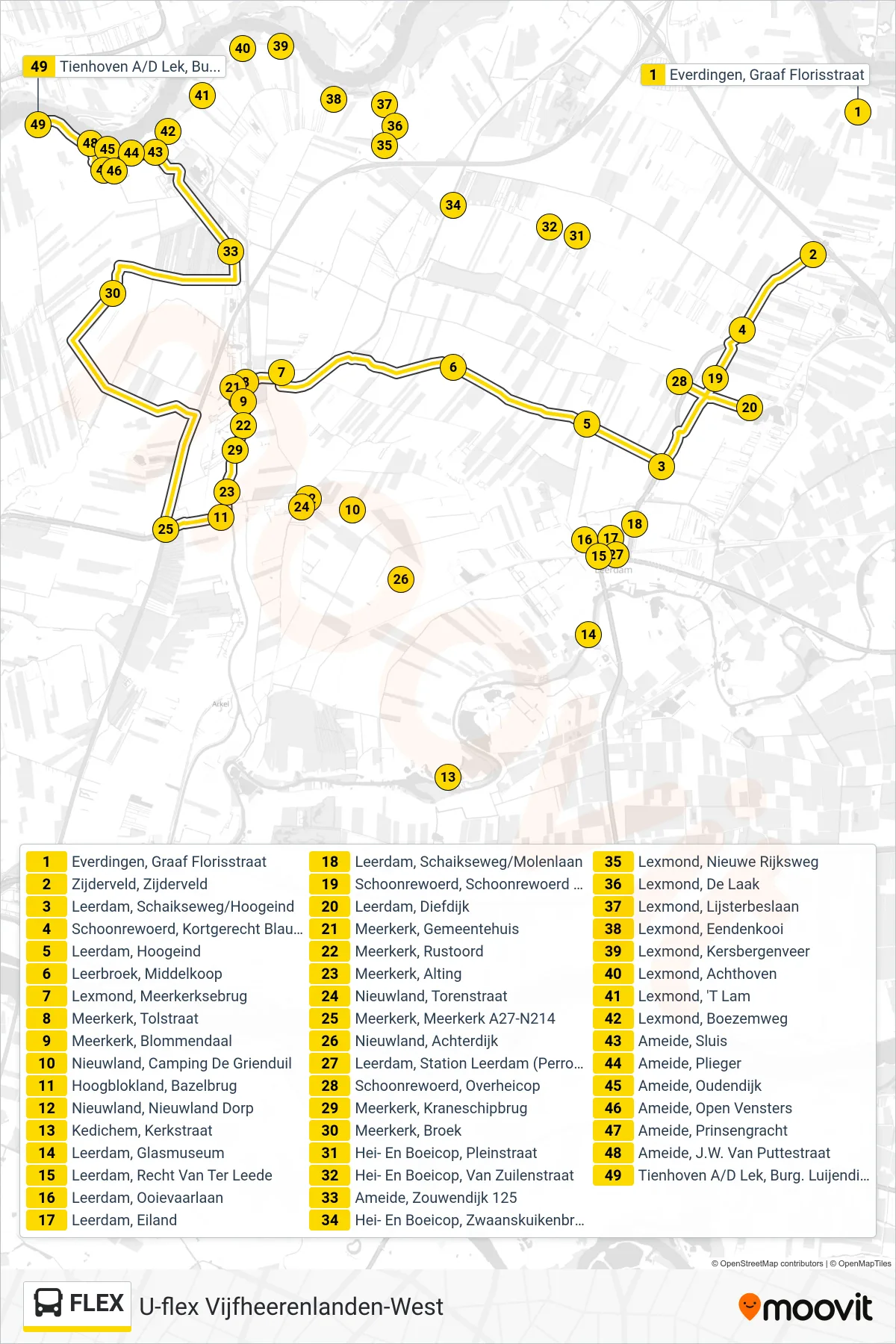 Lijn FLEX (bus, Tienhoven): route en haltes op de kaart