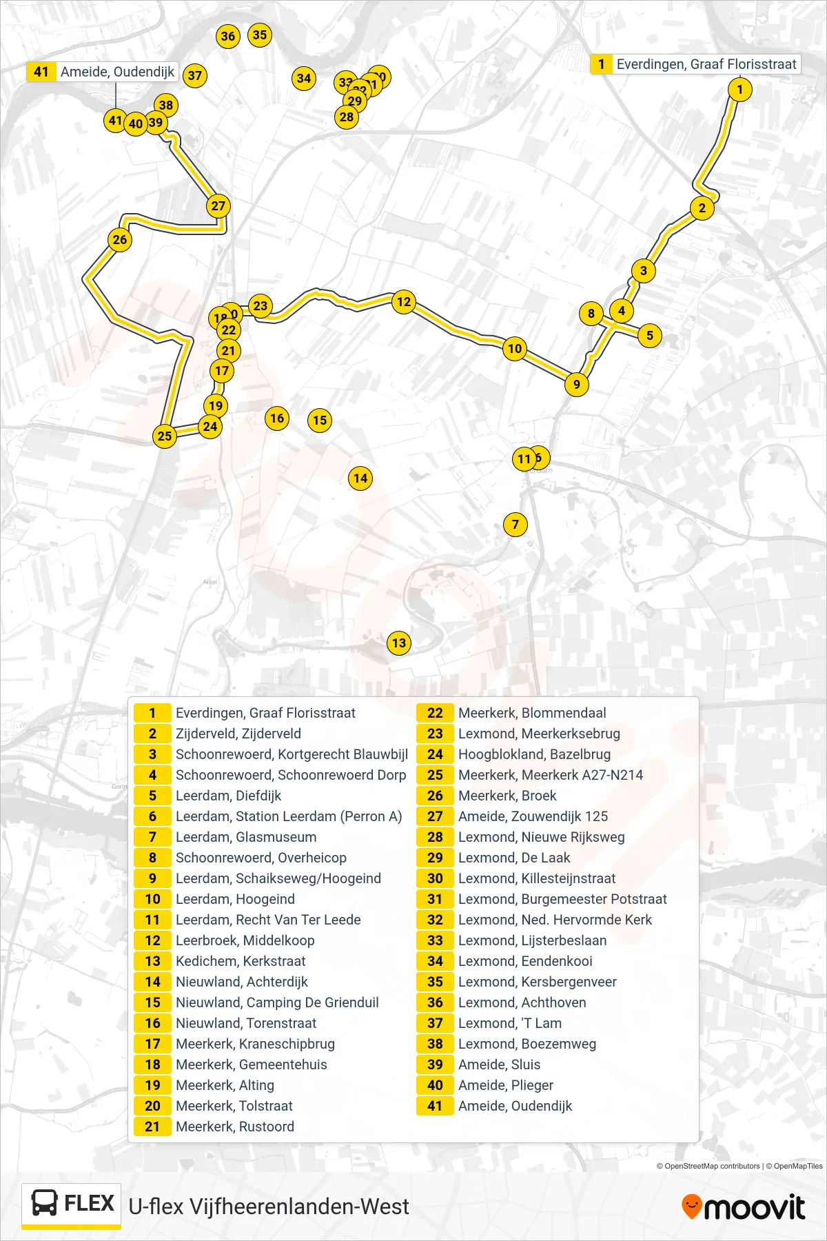 FLEX bus Line (Ameide) route and stops on a map