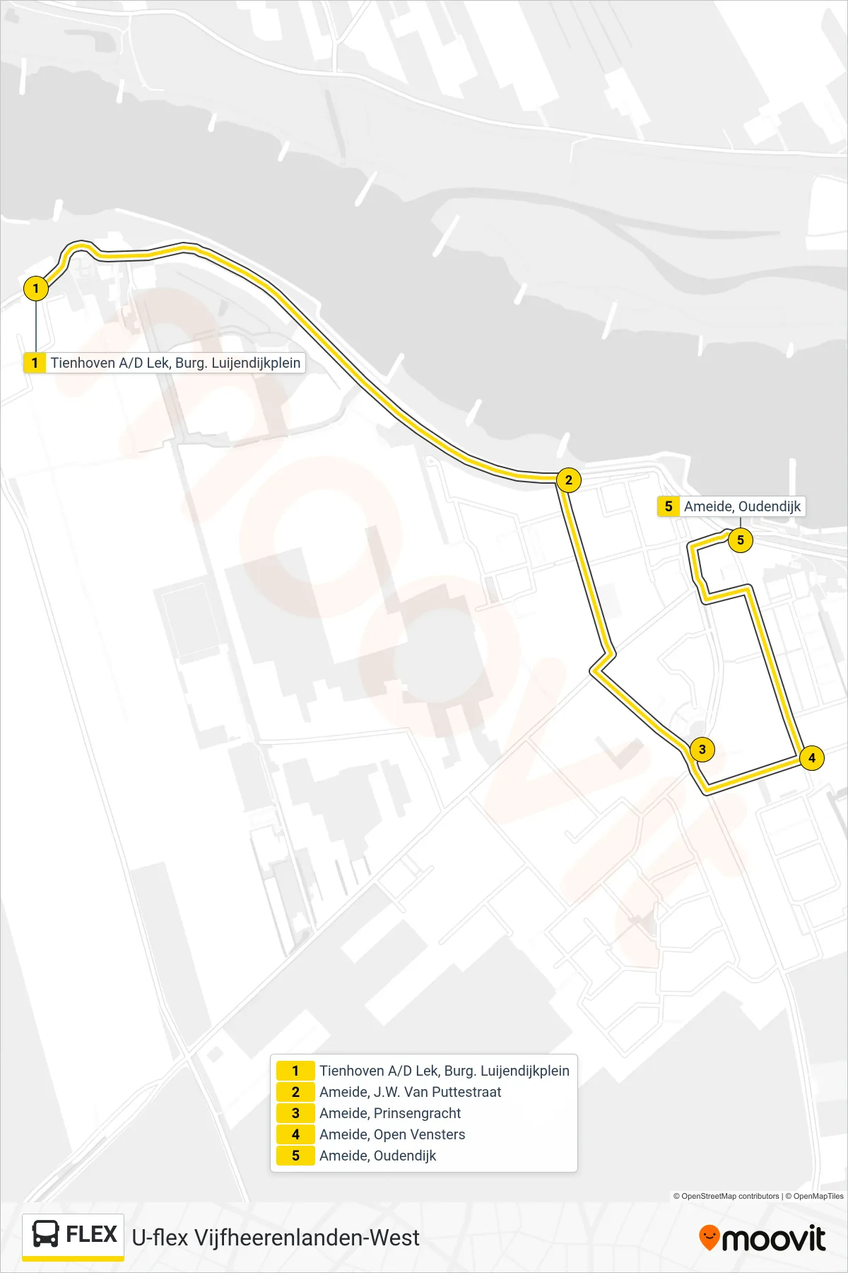 Lijn FLEX (bus, Ameide): route en haltes op de kaart