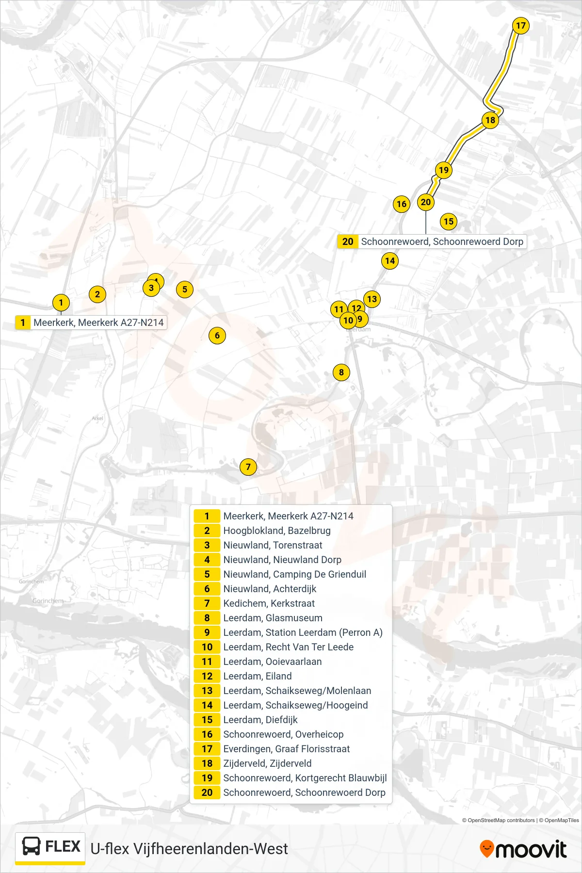 Lijn FLEX (bus, Schoonrewoerd): route en haltes op de kaart