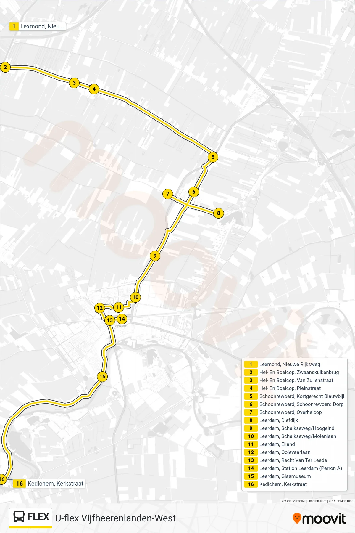 Lijn FLEX (bus, Kedichem): route en haltes op de kaart