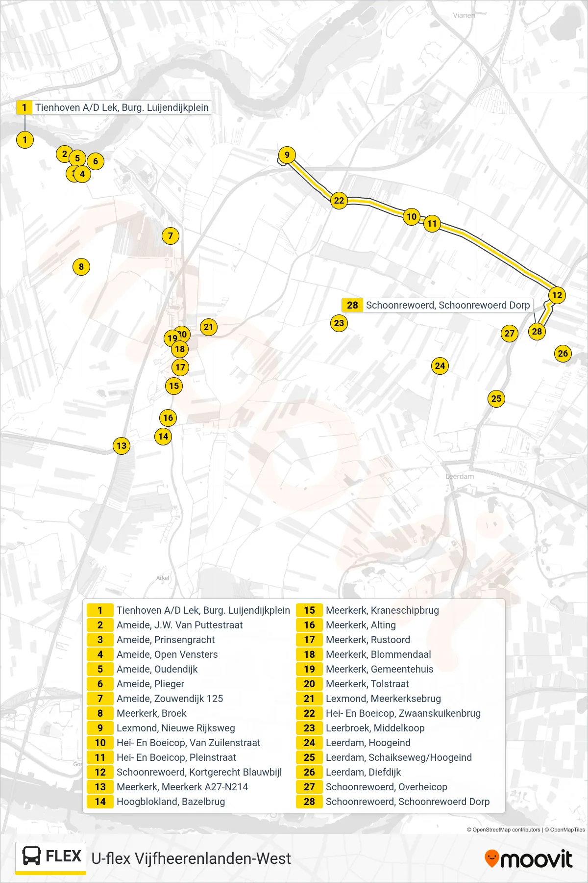 Lijn FLEX (bus, Schoonrewoerd): route en haltes op de kaart