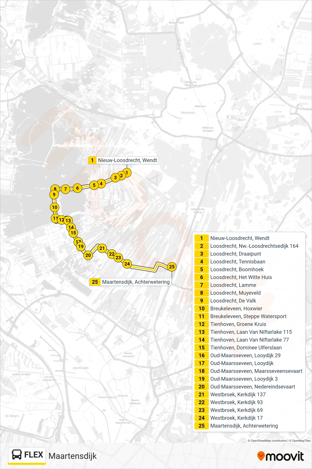 Linie FLEX (Bus) Richtung Maartensdijk: Route und Haltestellen auf der Karte