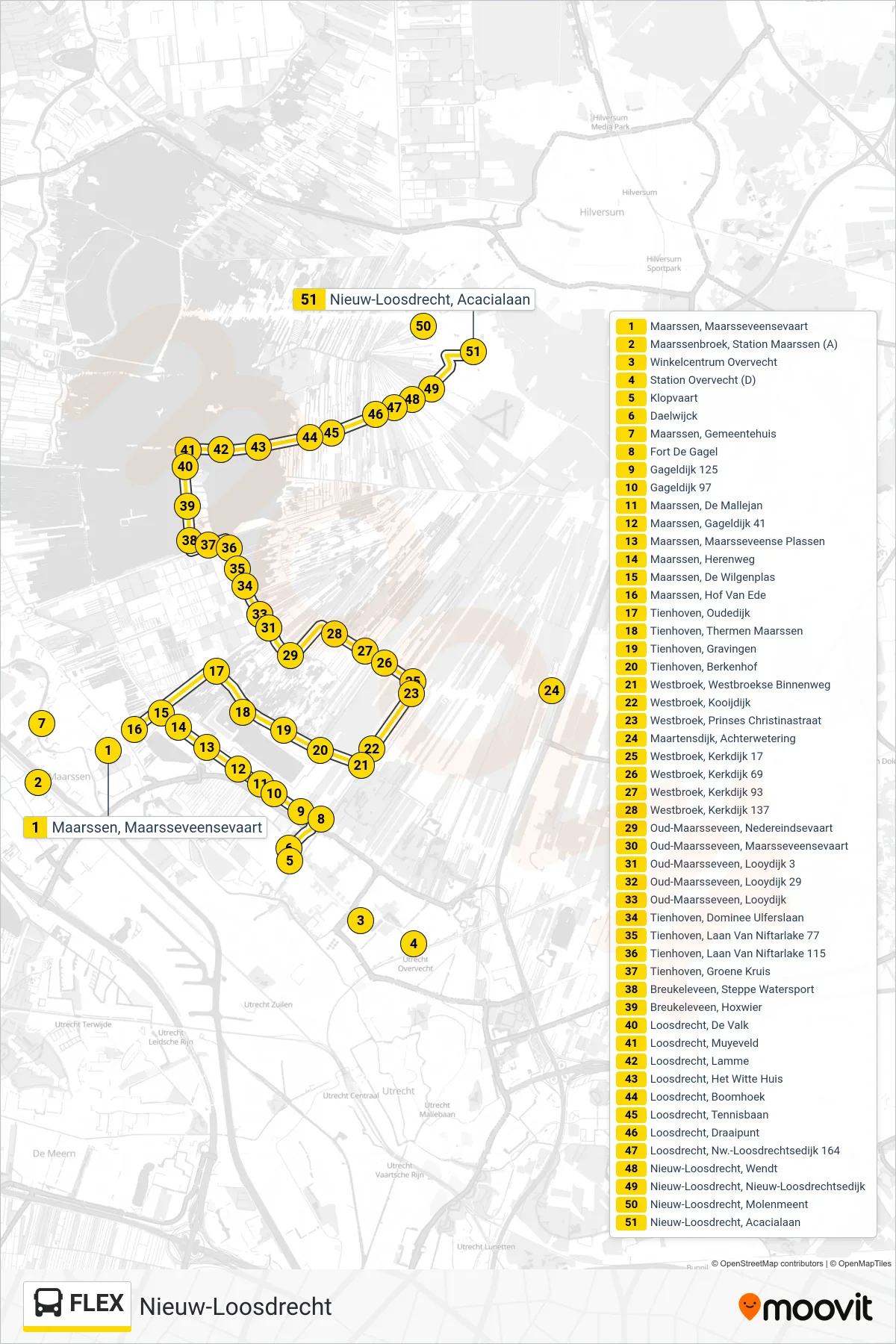 Lijn FLEX (bus, Nieuw-Loosdrecht): route en haltes op de kaart