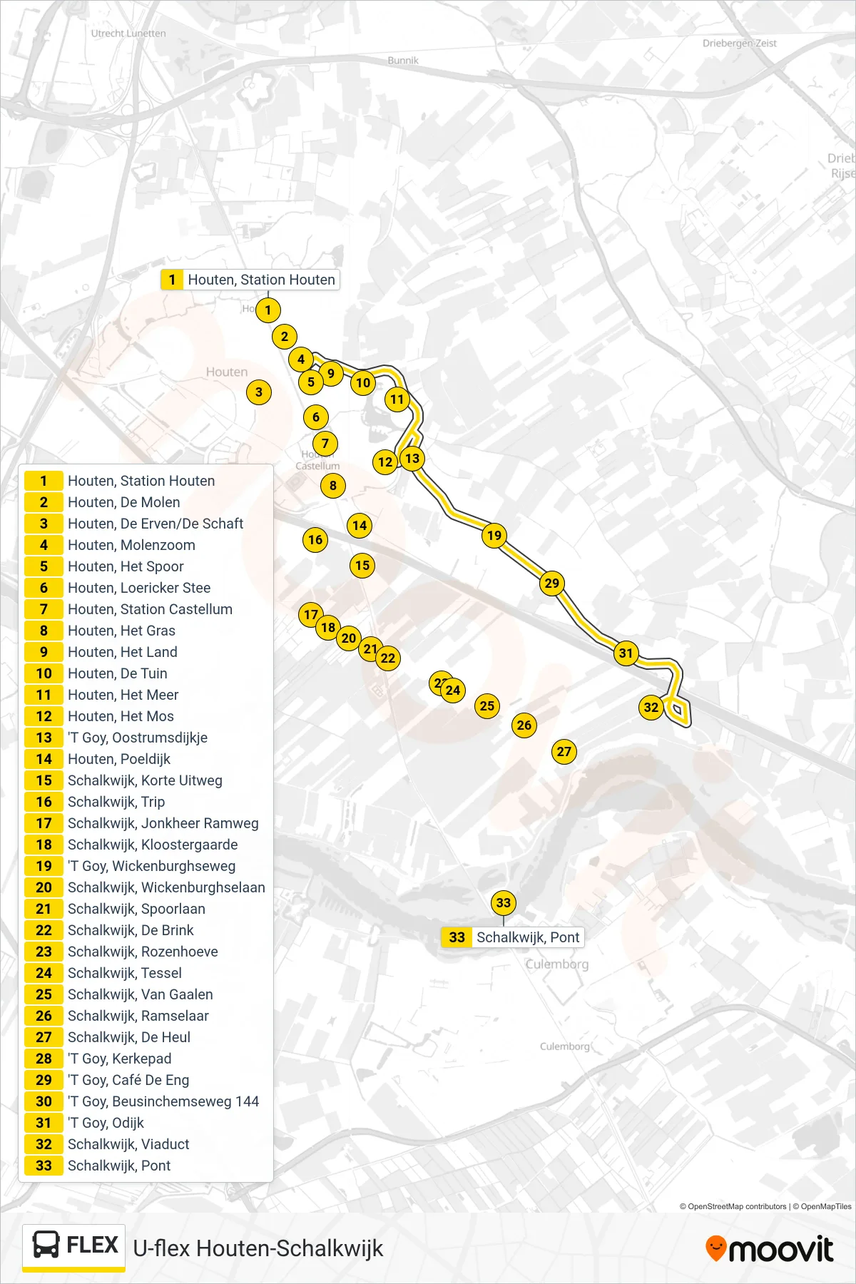 Lijn FLEX (bus, Schalkwijk): route en haltes op de kaart