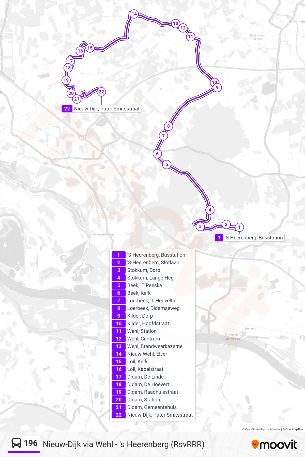 196 bus Line (Nieuw-Dijk) route and stops on a map