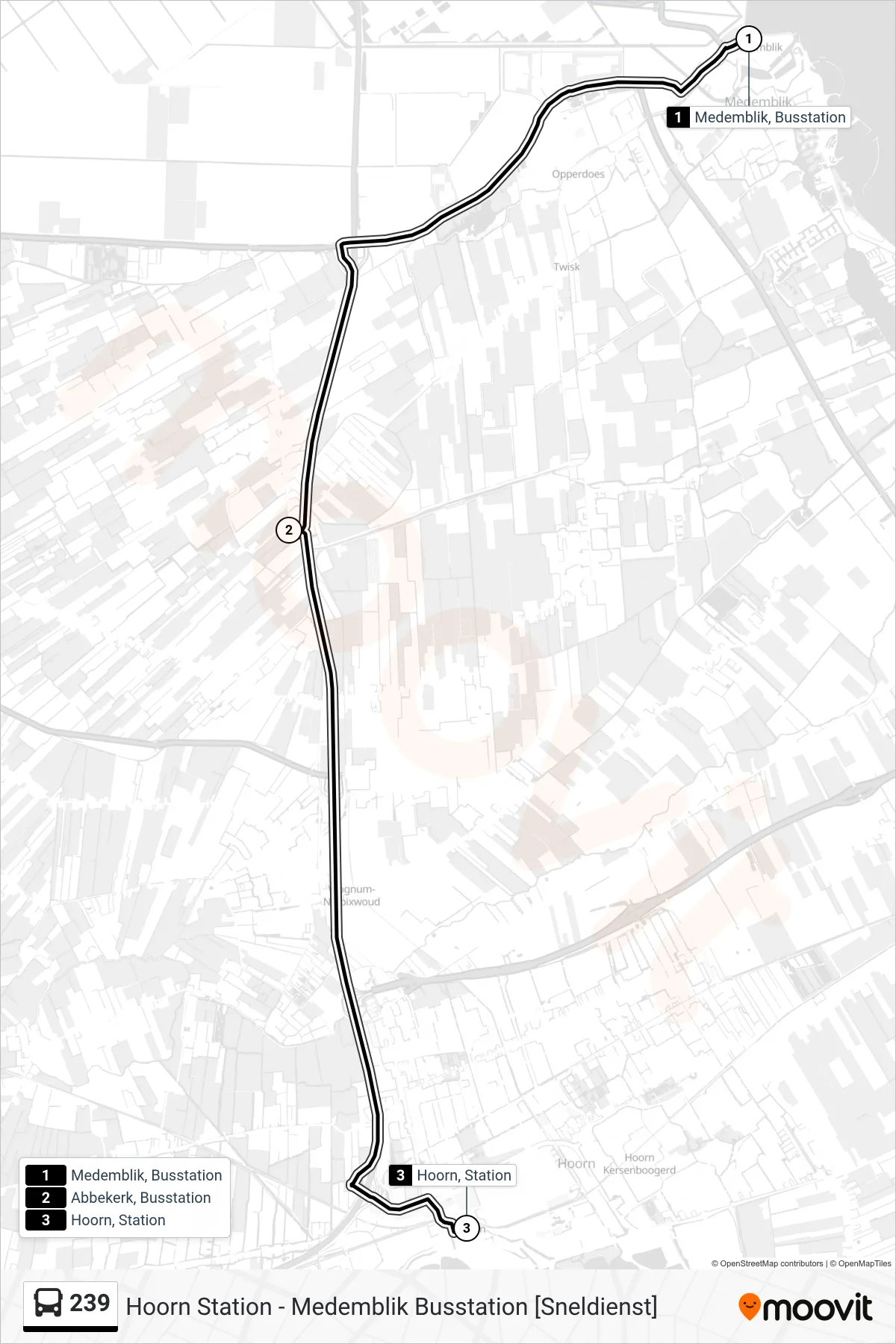 Lijn 239 (bus, Hoorn Station): route en haltes op de kaart