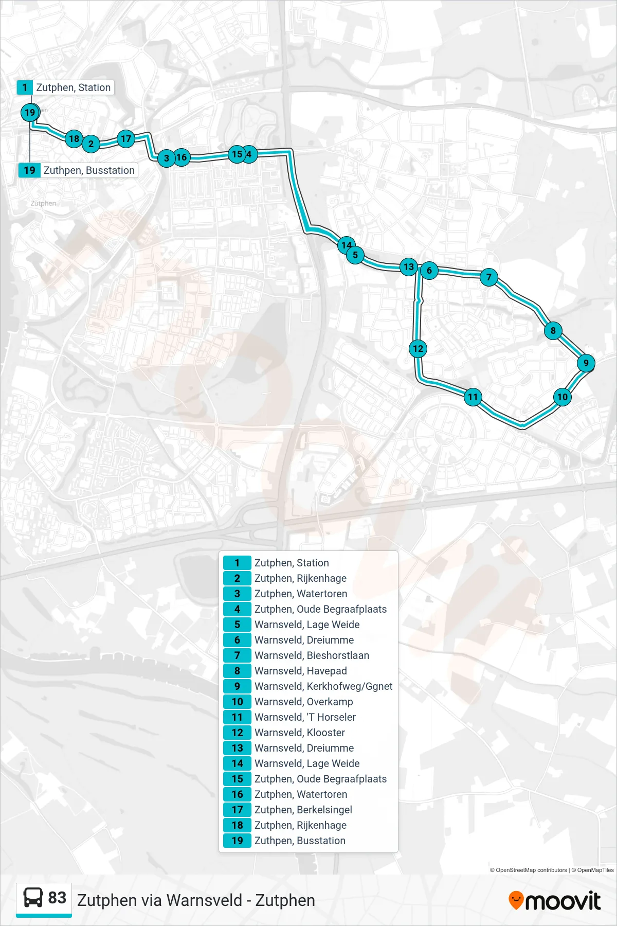 Lijn 83 (bus, Warnsveld): route en haltes op de kaart