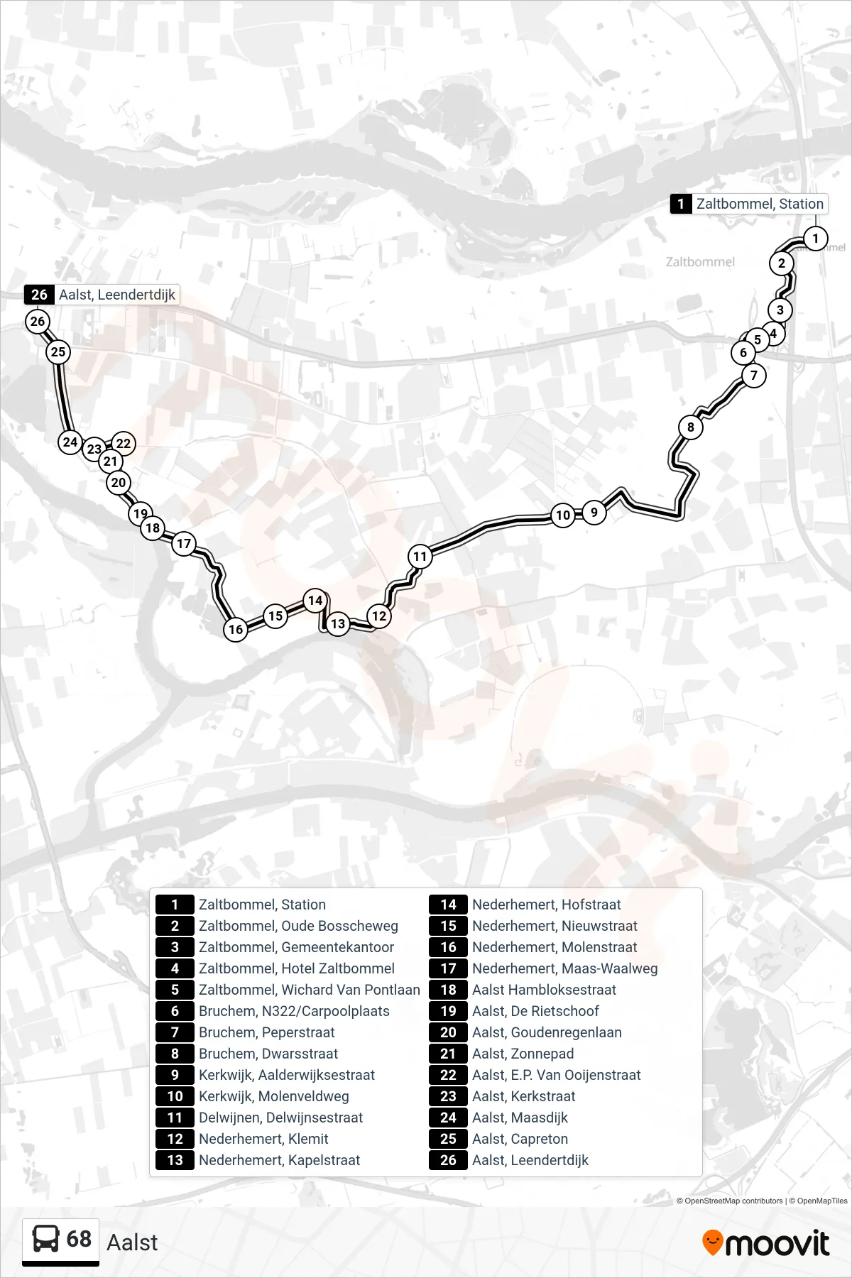Lijn 68 (bus, Aalst): route en haltes op de kaart