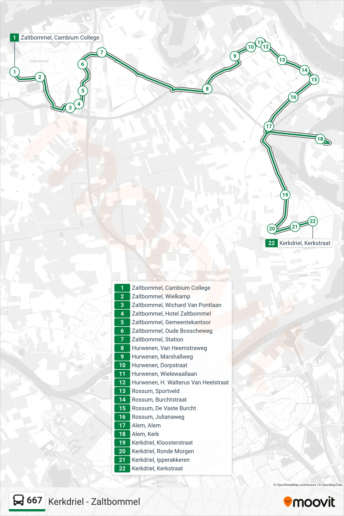 Lijn 667 (bus, Kerkdriel): route en haltes op de kaart
