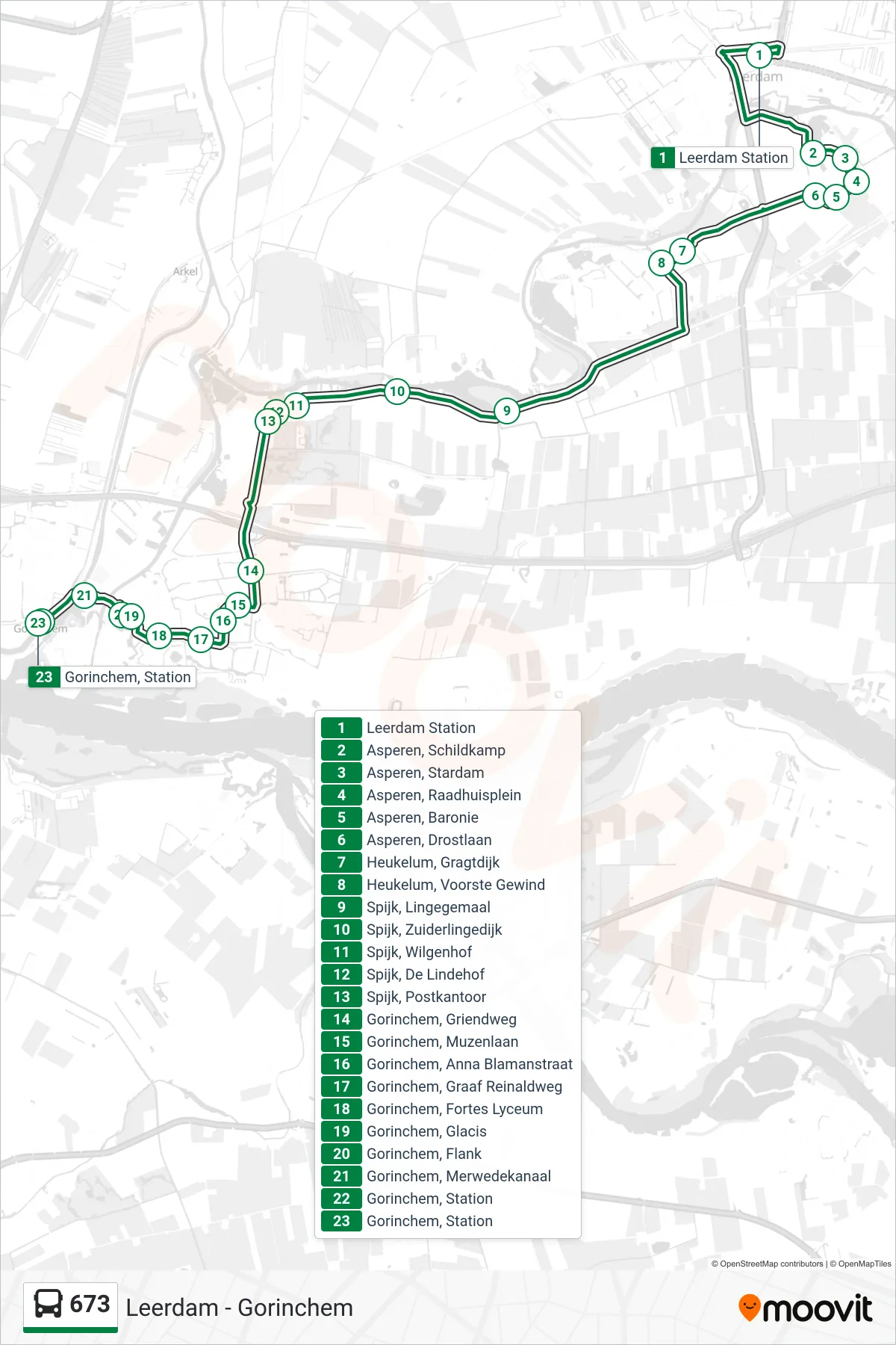 Lijn 673 (bus, Gorinchem): route en haltes op de kaart