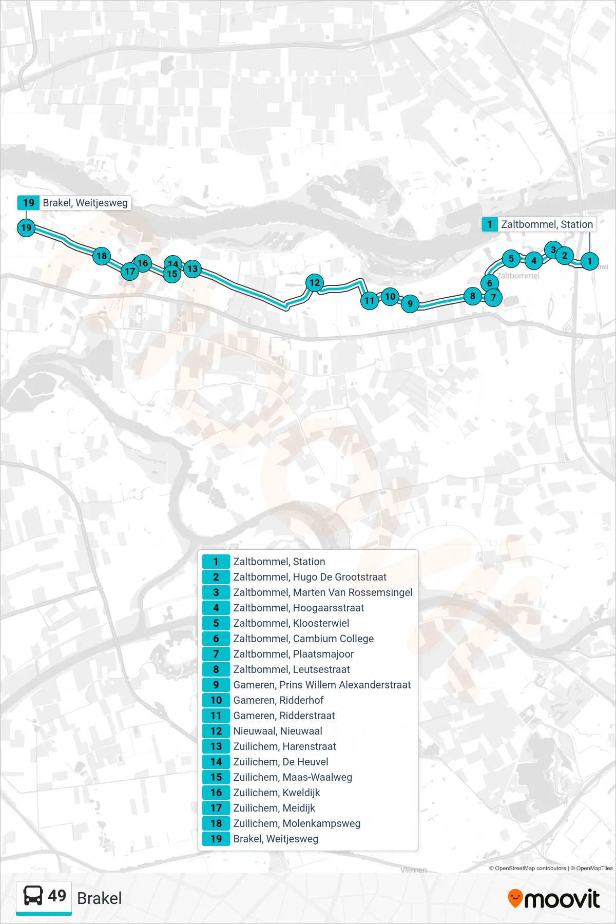 Lijn 49 (bus, Brakel): route en haltes op de kaart