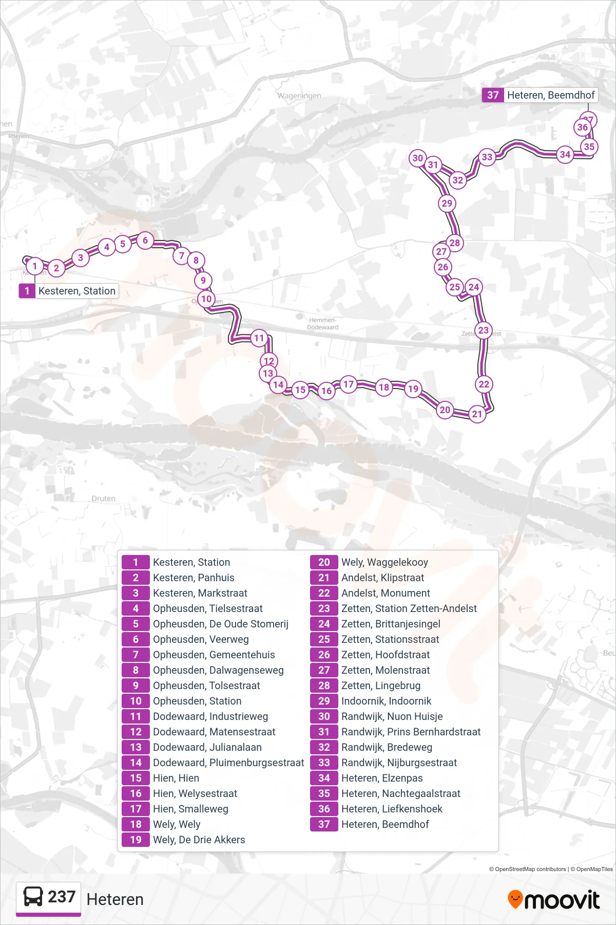 Lijn 237 (bus, Heteren): route en haltes op de kaart