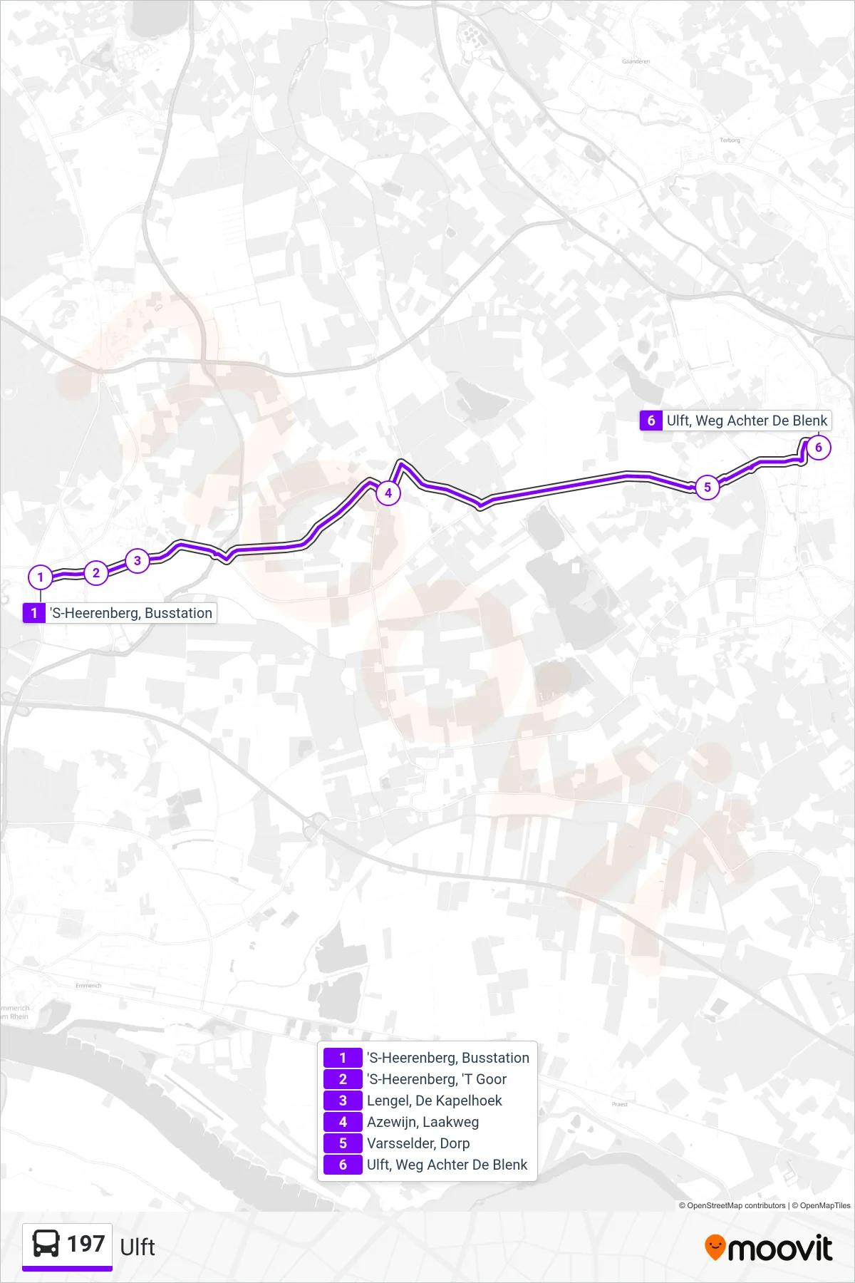 Lijn 197 (bus, Ulft): route en haltes op de kaart